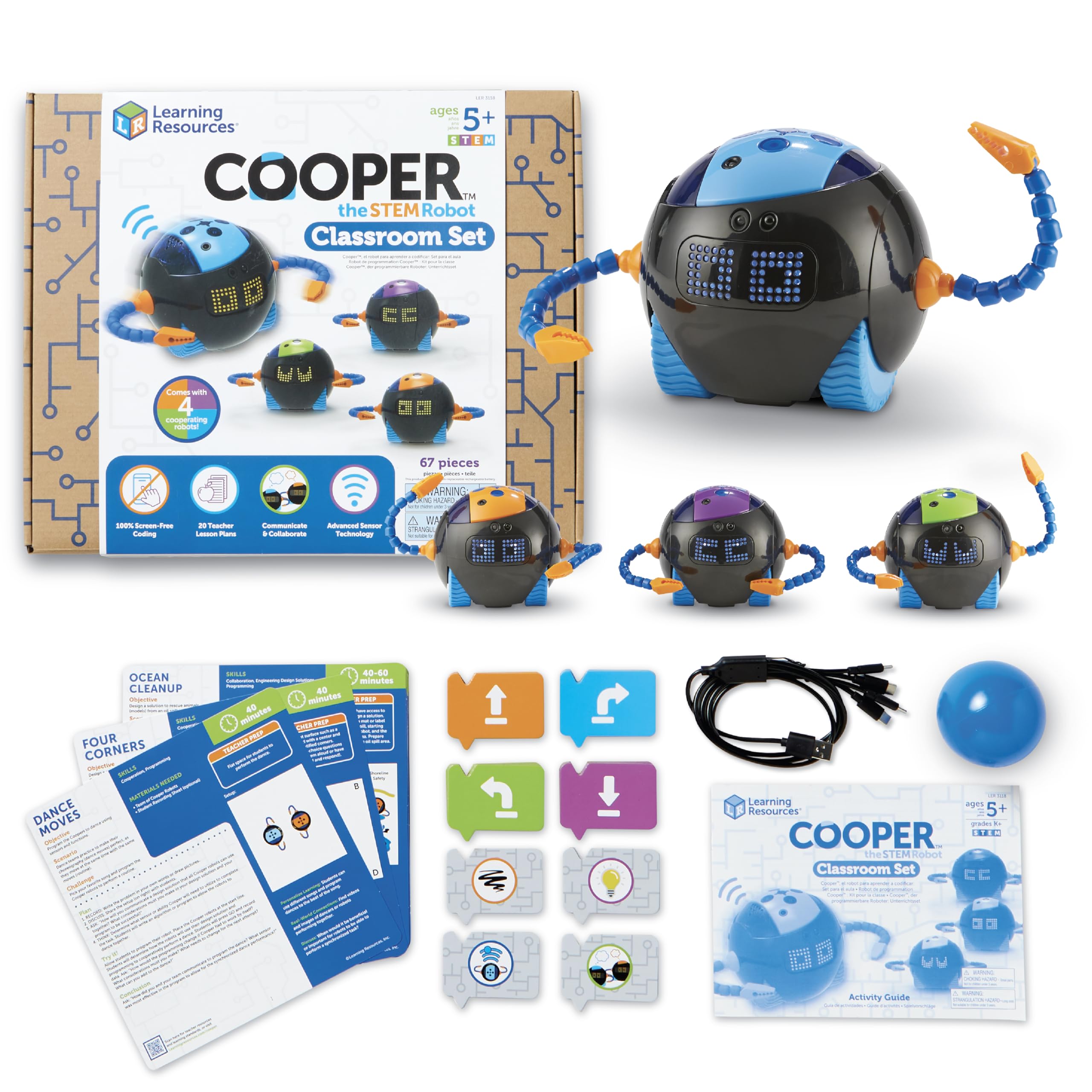 Learning Resources Cooper the STEM Robot Classroom Set, Kids Gift Set, STEM Set, Robotics Kit, Coding Robot, Coding Toys for Kids, Ages 5+