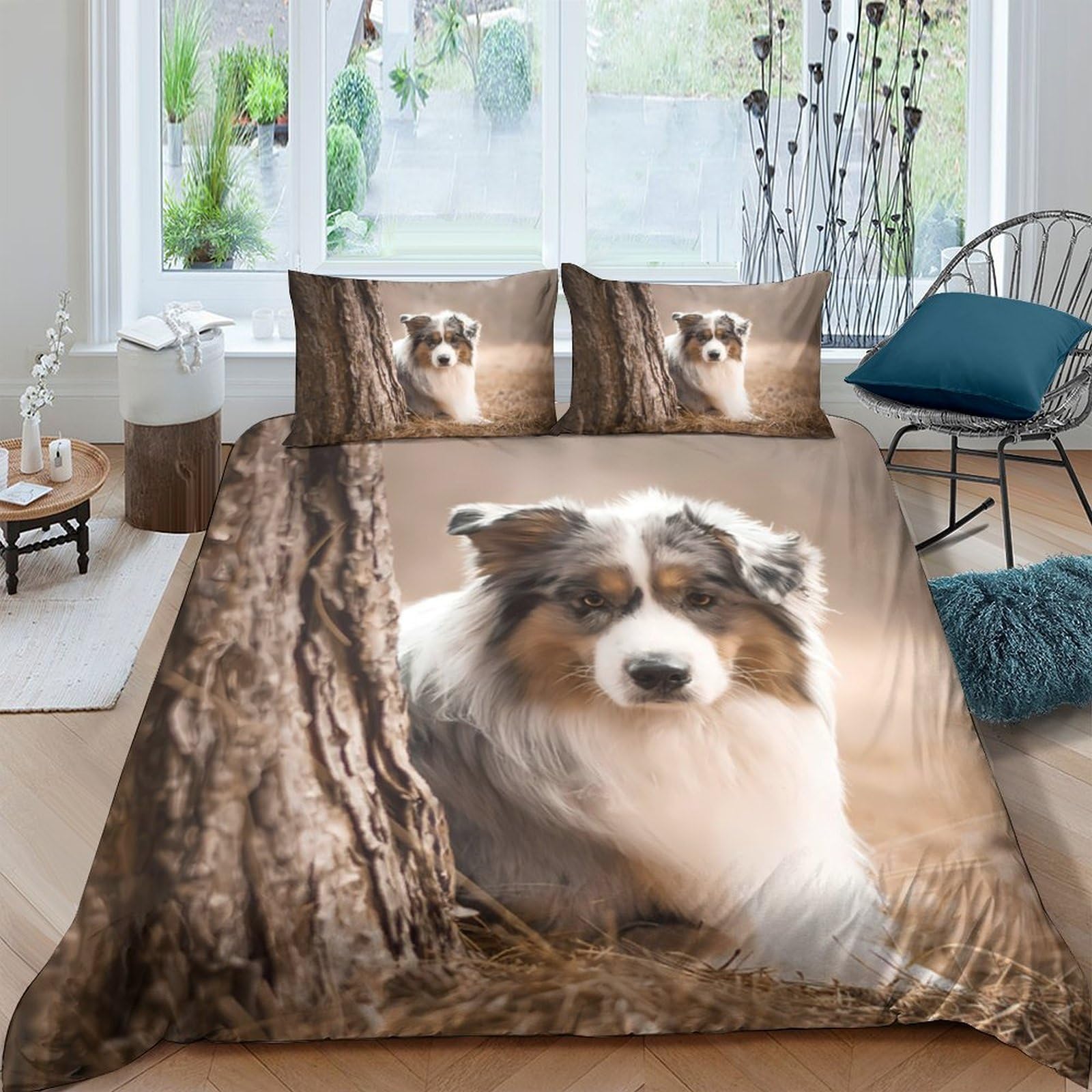 Ctjqhvkz Style-10 3D Printed Shetland Sheepdog Fitted Sheet Microfiber Soft Breathable Forest Bed Cover For Bedroom Dorm Mattress Protection Decor Single（135X200cm）