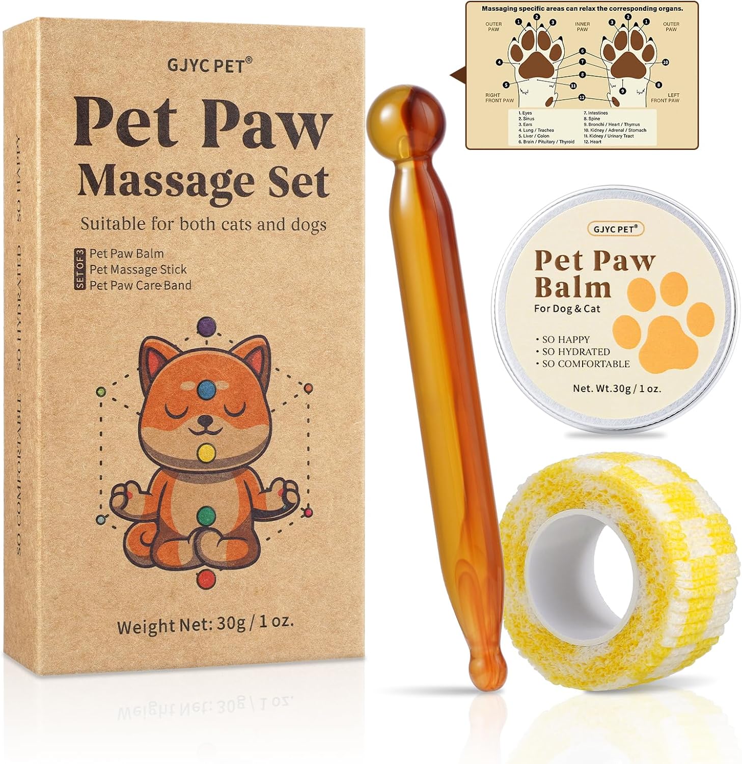 4-in-1 Dog Paw Massage Kit with Natural Paw Balm & Acupressure Stick – Joint Health Support for Senior Dogs & Cats,Improve Mobility and Recovery Reduces Stiffness in Aging Pets