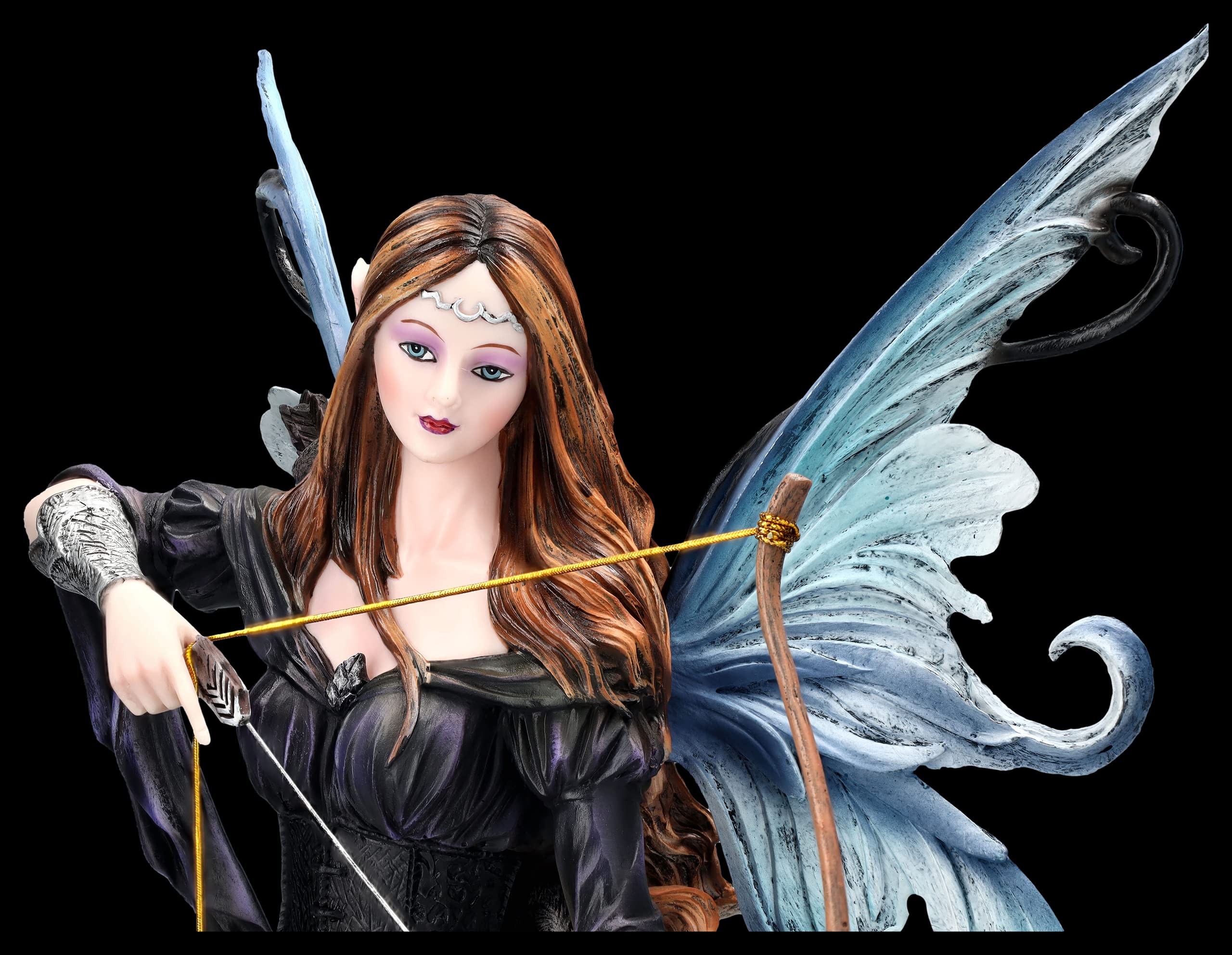 Fantasy Elfen Figur - Amora mit Bogen und Wolf 39,5 cm | Kriegerin Statue