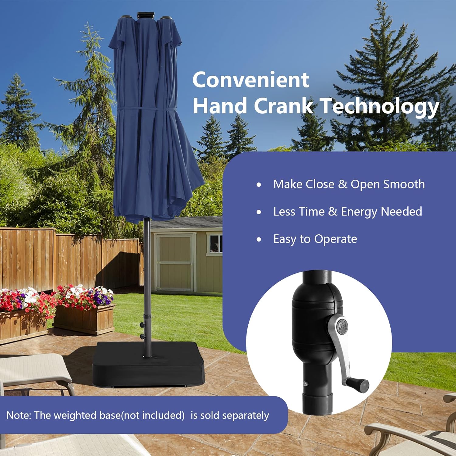 Tangkula 15 Ft Solar Patio Umbrella, Double-Sided Extra Large Outdoor Market Table Umbrella with 48 LED Lights, Crank Handle, 12 Sturdy Ribs for Poolside, Garden & Backyard (Navy)