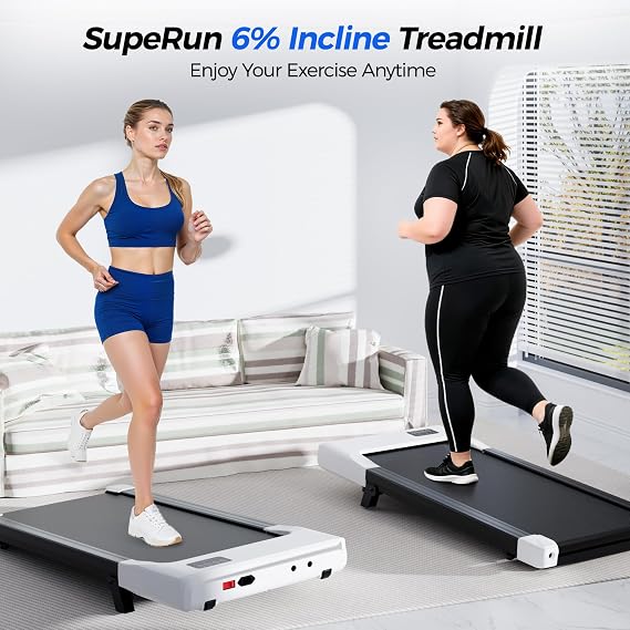 وسادة المشي SupereRun مع منحدر، جهاز المشي تحت المكتب 3 في 1، جهاز المشي المدمج المحمول مع شاشة LED للتحكم عن بعد، آلة الركض الهادئة للمشي بقوة 2.5 حصان للاستخدام المنزلي المكتبي، سعة 300 رطل