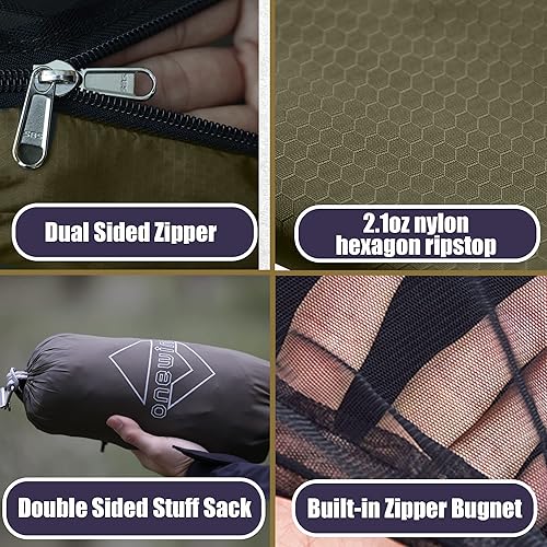 Miniatura 3 de Onewind Hamaca de campamento de 12 pies con mosquitera y estructura Ridgeline, hamaca doble portátil ligera con correas de árbol de 12 pies y