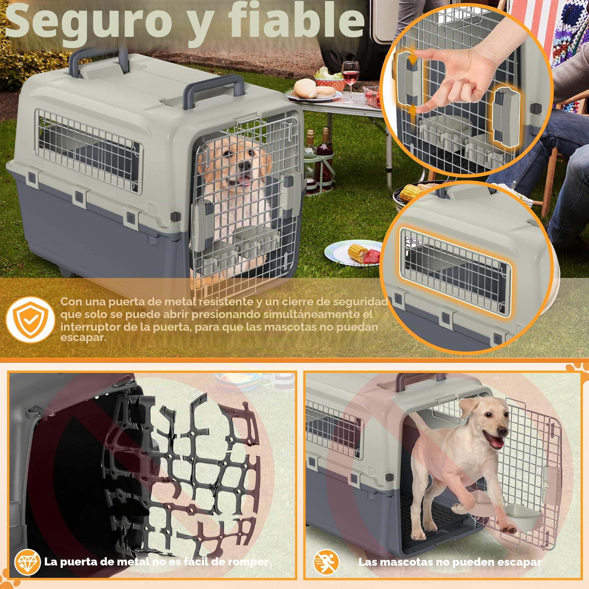 Froadp Transportbox para mascotas, perro, gato, caja de plástico PP, 67 x 51 x 58,5 cm, caja de transporte para gatos, caja de transporte para perros con ruedas, espaciador de orina y cuencos