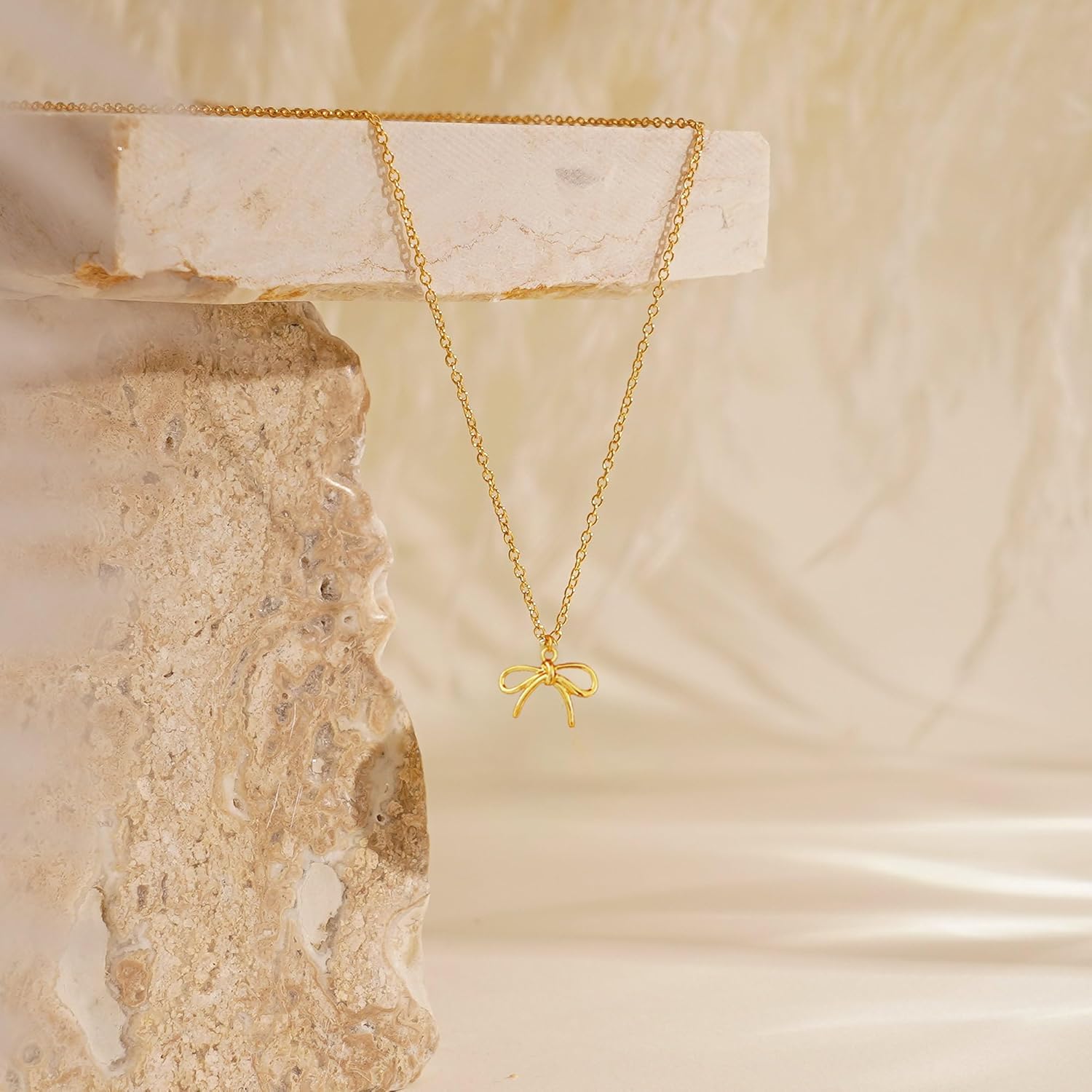 Gold Necklace for Women Trendy, Dainty Gold Bow Necklace 14K Gold Plated Necklace Cute Bow Pendant Necklace Simple CZ Bead Bow Chain Choker Necklaces for Women Gold Jewelry Christmas Gifts - Image 6