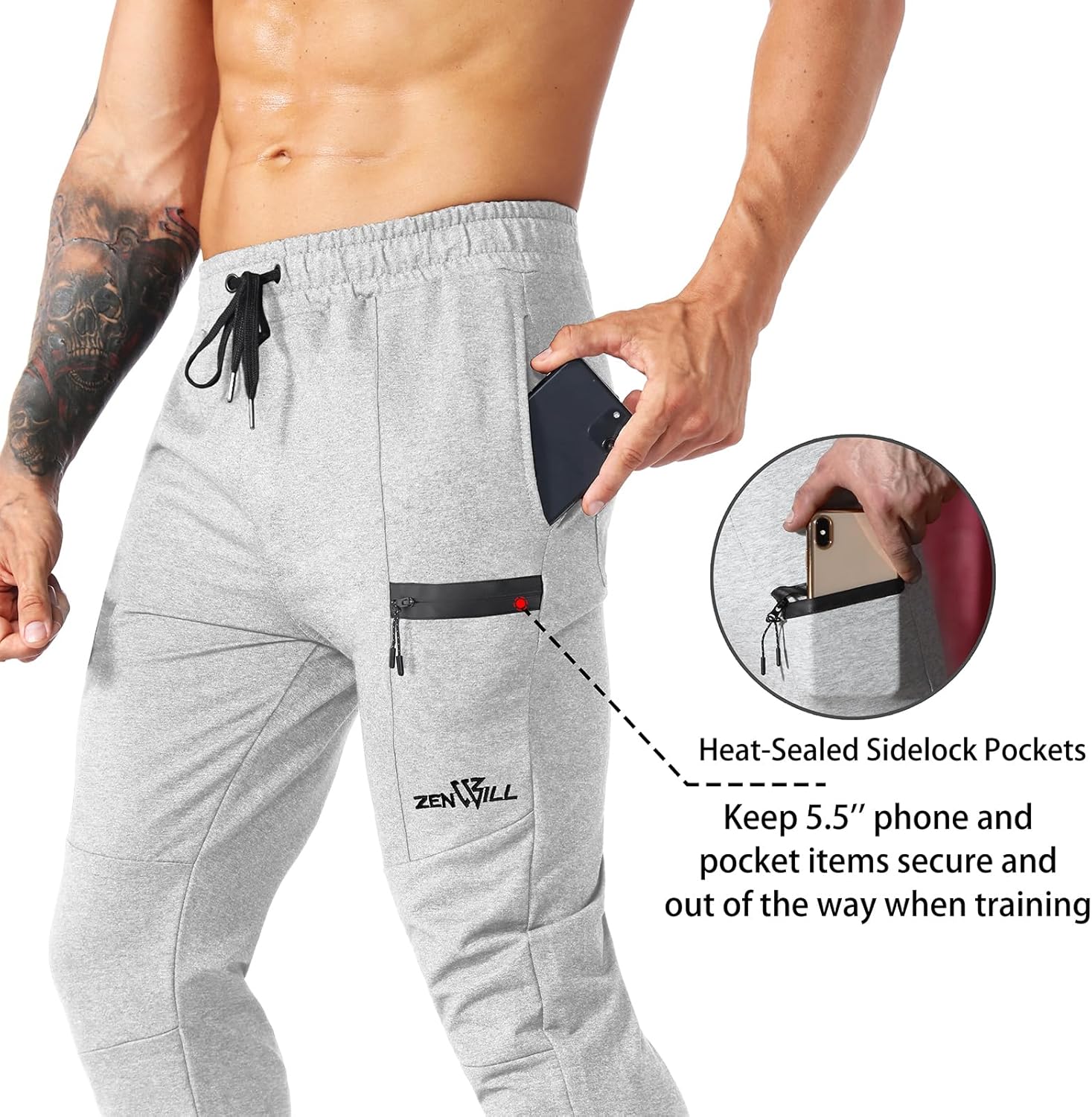 Gesaofa Mens Zipset Workout Sweatpants Open Bottom Fit Lightweight Athletic Gym Jogger Running Track Casual Pants for Men - Image 3