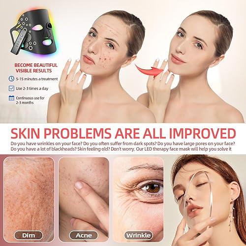 Miniatura 5 de Máscara facial LED Terapia de luz Máscara de cuidado de la piel 7 colores Máscara facial LED Terapia de luz roja azul para reducción del acné