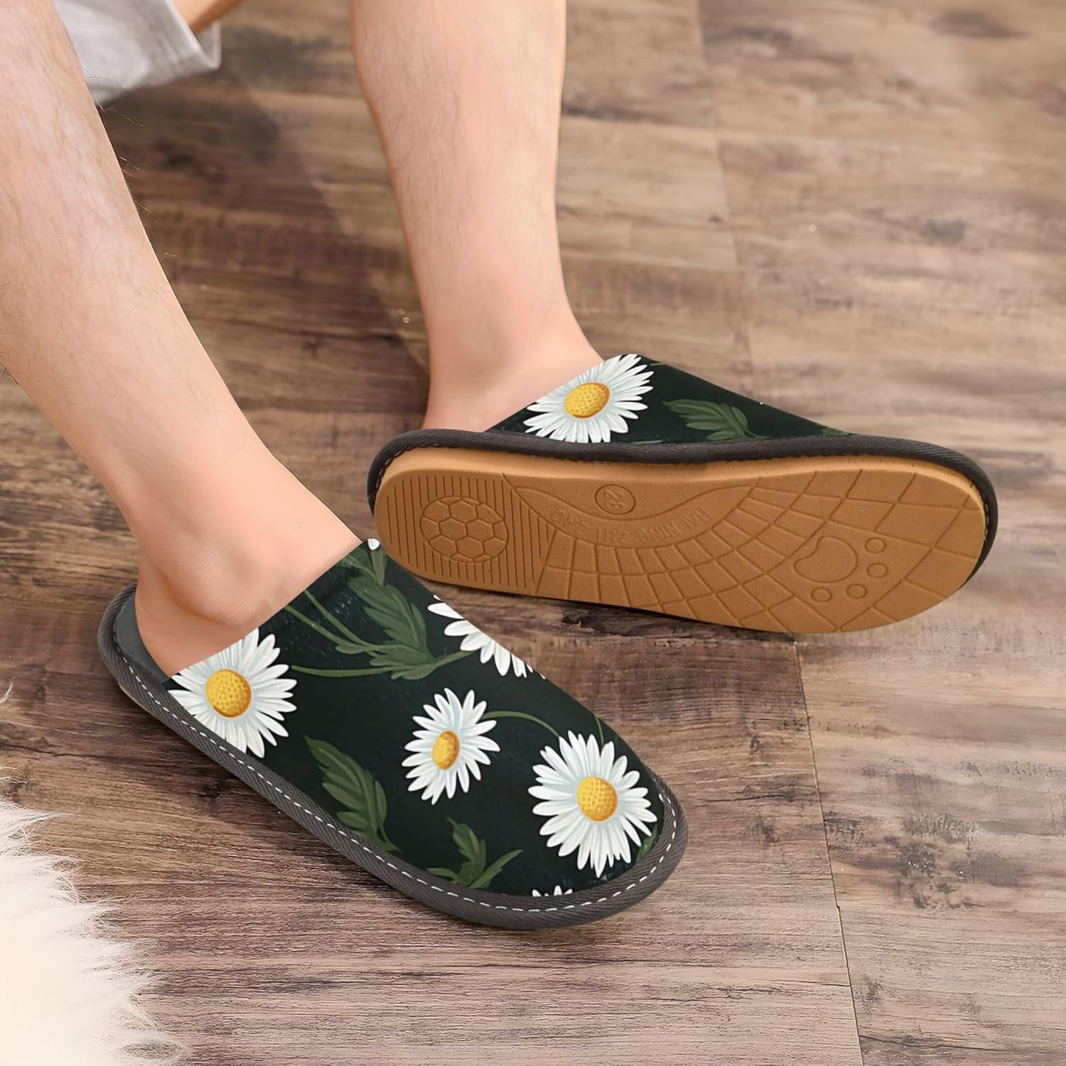 Daisy Flowers House Slippers – Cozy Fuzzy Slippers for Guests, Washable & Disposable, Perfect for Shoeless Home, Spa & Hotel Use A111437