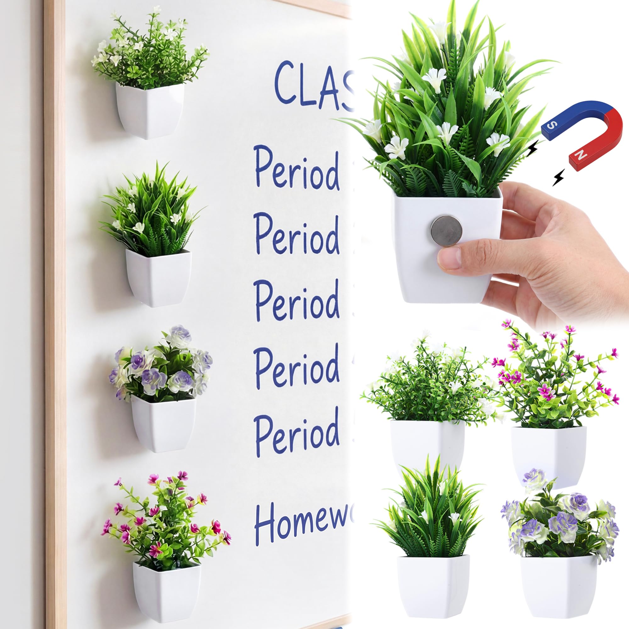 Photo 1 of Suncalla 4 Pcs Mini Magnetic Fake Plant for Classroom Whiteboard, Flower