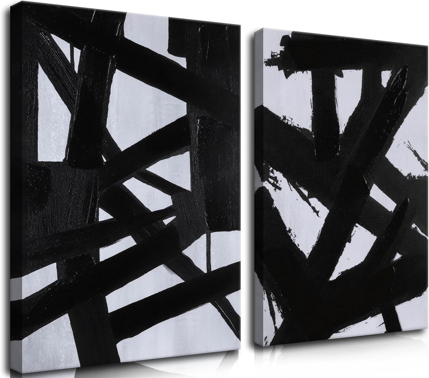 Black And White Abstract Canvas Wall Art Set of 2, Hand Black Graffiti Posters Prints, Minimalist Vintage Textured Painting, for Living Room Bedroom Bathroom Office Decor 12x16 inch Framed