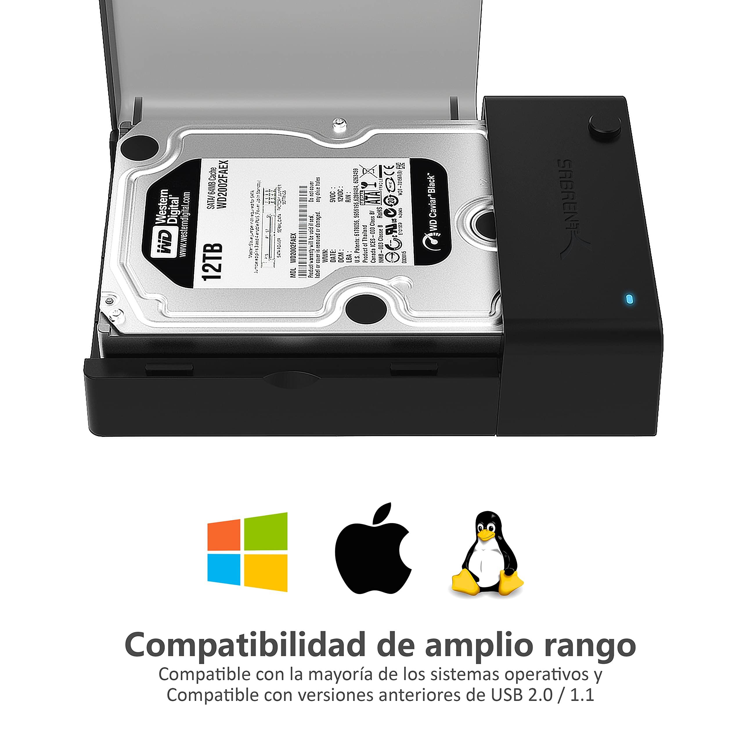 SABRENT Carcasa para SATA SDD/HDD de 2,5/3,5" | USB 3.0 | Soporta UASP y Trim | Instalación sin Herramientas [EC-DFLT]