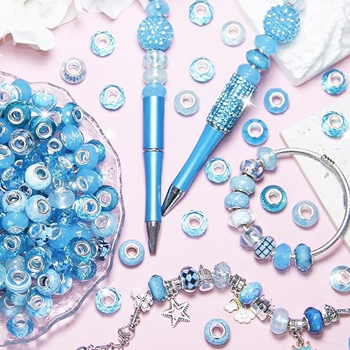 Vista 30 de Cuentas de agujero grande negro europeo para bolígrafos, 100 piezas surtidas de agujeros grandes de hadas, varita de jardín, cuentas espaciadoras