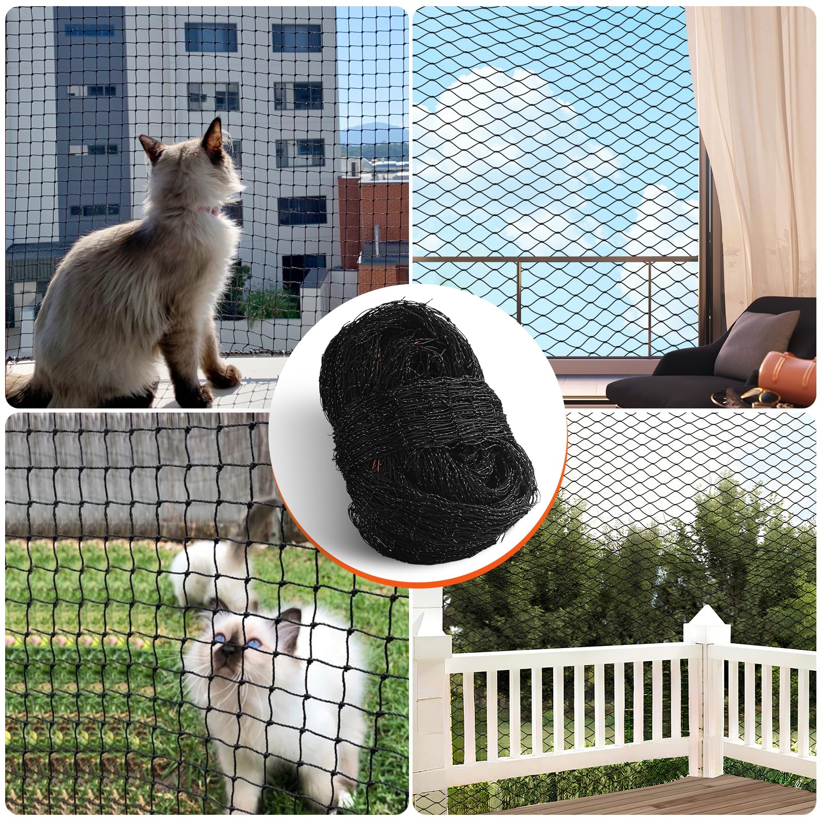 CENOVE Red para Gatos Reforzada con Alambre, 8x3m Red Protección para Gatos Terraza de sin Taladro para Balcones, Ventanas, Tragaluces y Puertas