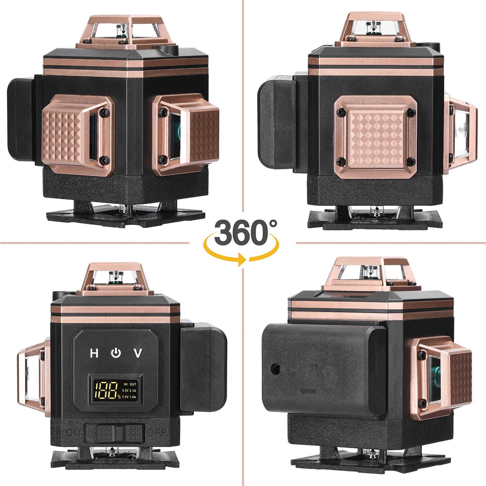 Niveau Laser 360° Geevorks Niveaux Laser 360 4D 16 Lignes Autonivelant 25m Lazer Niveaux Verte 520 Nm,1 * Batterie,Support Mural,Lignes Horizontales Verticales Avec Fonction d'Auto-Nivellement à ±3°