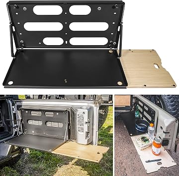 E-cowlboy Drop Down Tailgate Table for 2007-2024 Jeep Wrangler JK JKU JL JLU Unlimited Sports Freedom Sahara Rubicon Rear Door Foldable Table Cargo Shelf Storage Cargo Luggage Holder Carrier
