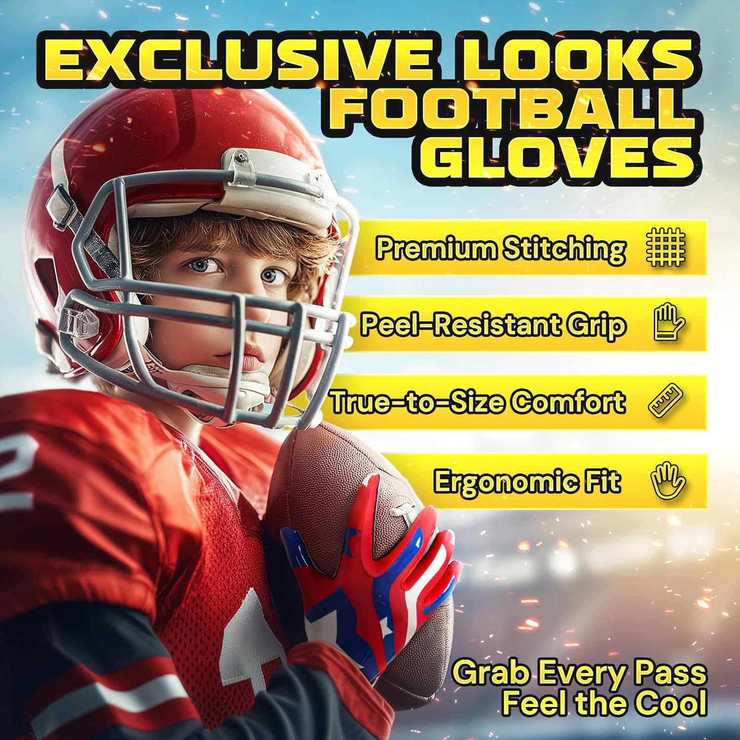 ATERCEL Youth Football Gloves Kids Sticky Receiver Gloves Grip Football Glove for Boys Girls - Image 4