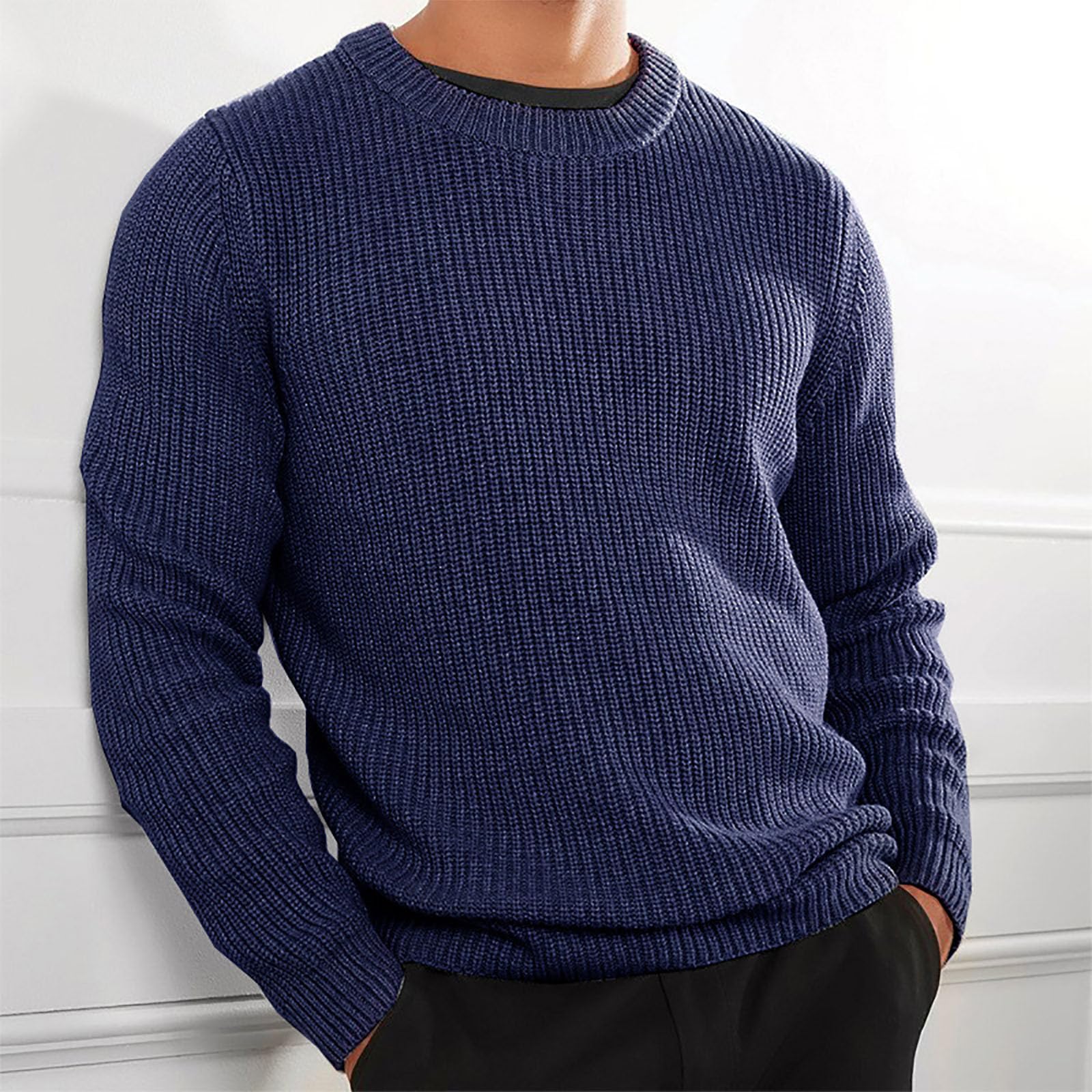 Generisch Jersey de manga larga para hombre, de invierno, de un solo color, para invierno, cálido, informal, para el trabajo, prendas de punto