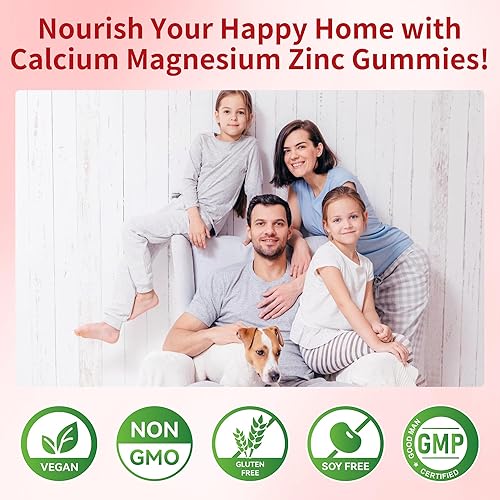 Miniatura 7 de Gomitas de calcio y magnesio y zinc con vitamina D3, suplemento de ashwagandha, absorción mejorada de alta potencia, sabor a cereza, 90 unidades