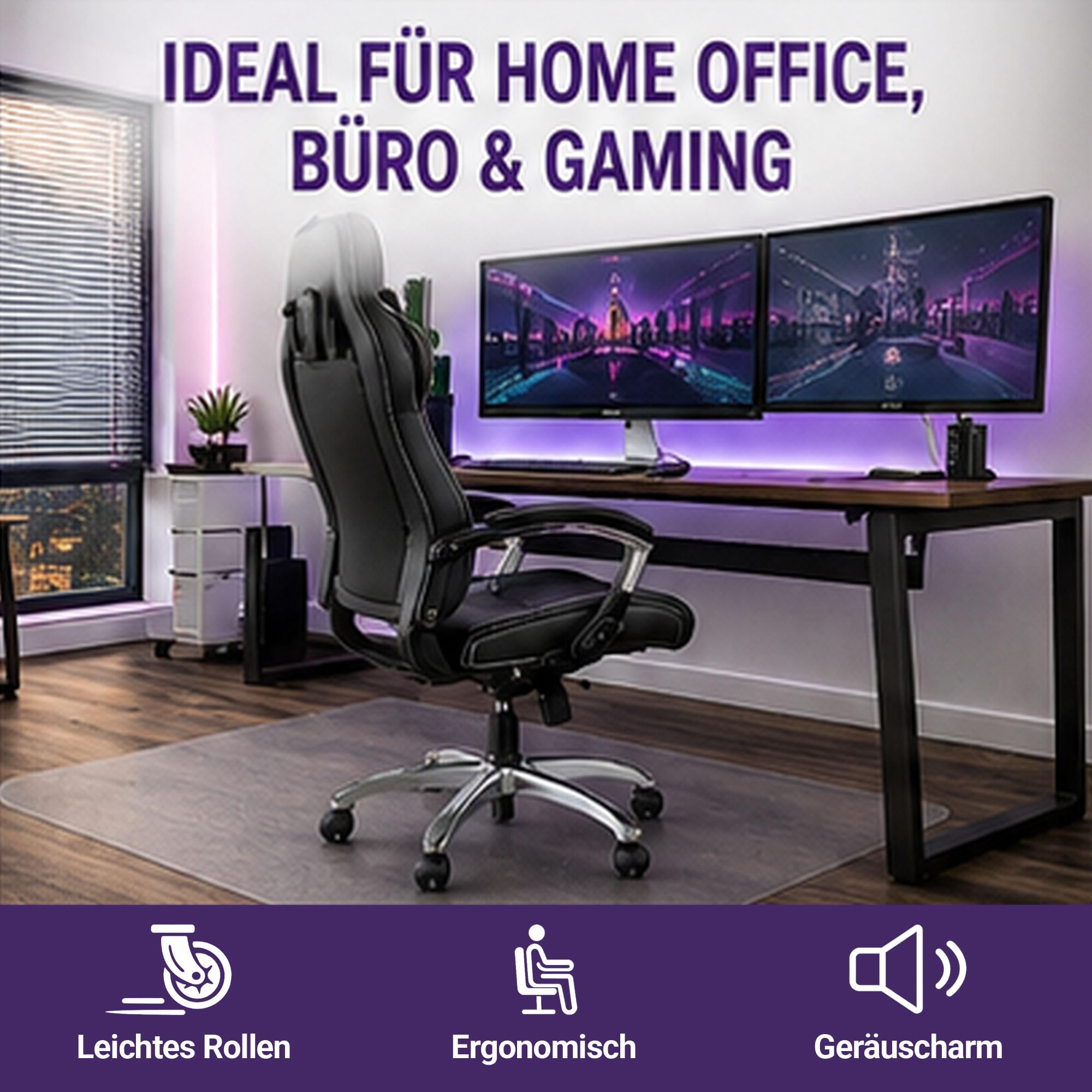 Marvelux Bodenschutzmatte Bürostuhl für Hartböden, Polycarbonat 116 x 200cm | XXL Bodenmatte Bürostuhlunterlage, Transparent Schreibtischstuhl Unterlage, langlebig und bruchsicher, leichtgängiges Rollen