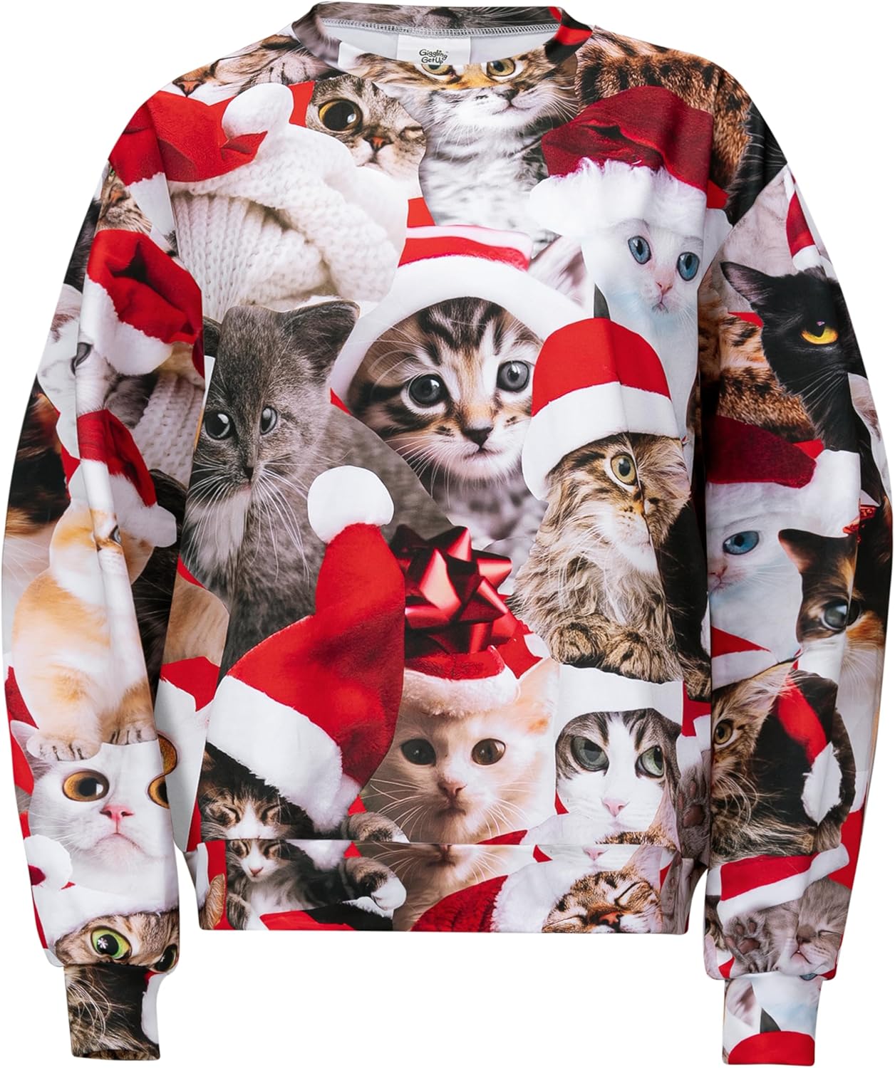 Giggling Getup Ugly Christmas Sweaters, Unisex Christmas Sweatshirt, Funny Fashion Pullover 2025, Santa Cat Dog Top - Image 6