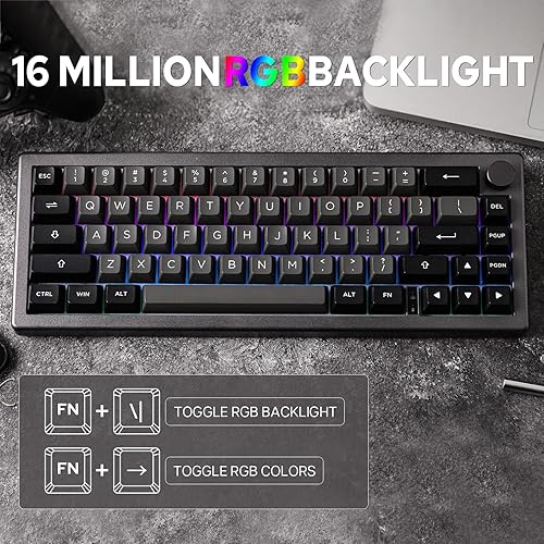 Miniatura 5 de EPOMAKER EK68 Teclado inalámbrico 65% para juegos con perilla de metal, teclado mecánico con junta intercambiable en caliente, Bluetooth