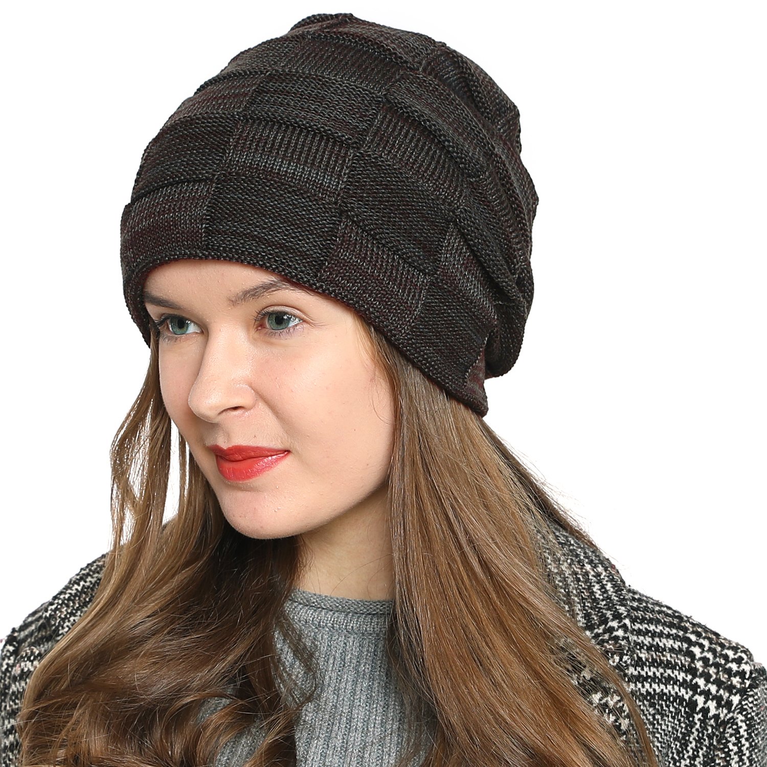 DonDon Mütze Damen Wintermütze Slouch Beanie Strickmütze mit warmen Fleece Innenfutter