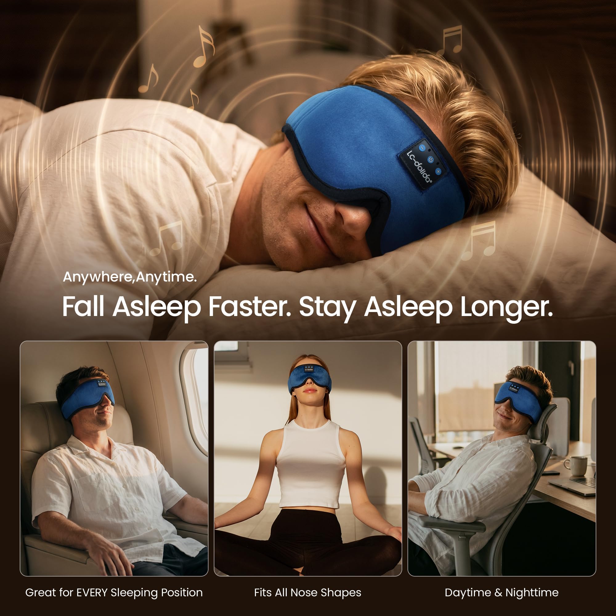 LC-dolida Sleeping Headphones Eye Mask, Sleep Mask with Bluetooth Headphones 3D Eye Mask Wireless Music Cotton Sleep Cover for Side Sleepers Nap Insomnia Air Travel Meditation Gifts for Unisex view 7