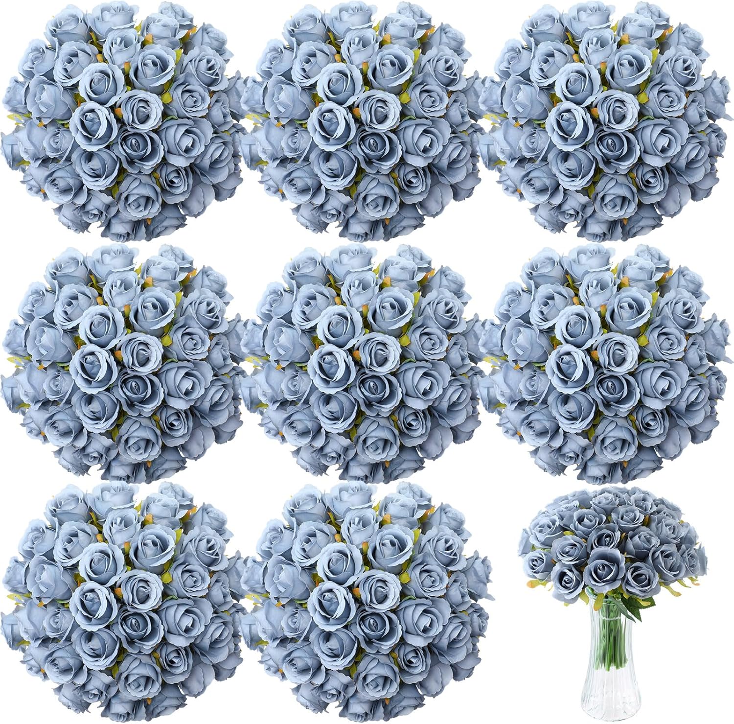 Hoteam 72 Heads Dusty Blue Artificial Rose Flowers 6 Bouquet Wedding Decoration Faux Flower Arrangement Bouquet with Stem Bridal Shower Gift Floral Centerpiece for Tables