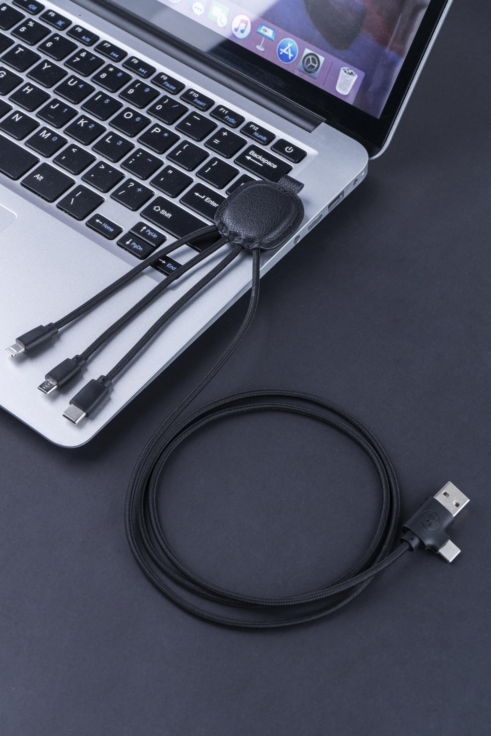 Xoopar Kabel Multi USB 4 w 1 USB-C, USB, Lightning, Micro USB - Iné Smart Long 1m - Skórzana funkcja NFC z recyklingu do ładowania smartfonów iPhone, Samsung, Huawei, Xiaomi, LG, czarny