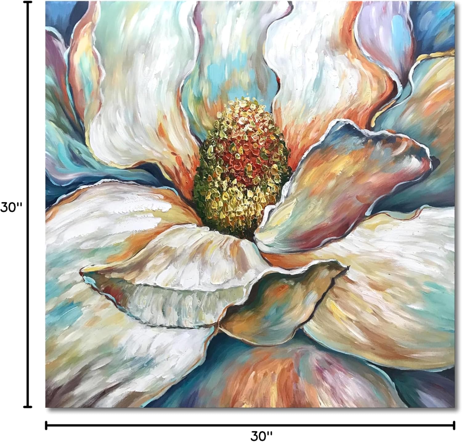 Modern Abstract Magnolia Oil Painting - Large Canvas Art, 30x30 Inch, Hand-Painted Home Wall Decor
