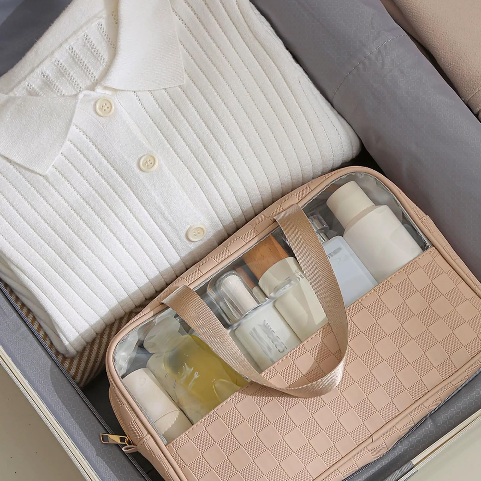 Borsa da Viaggio Impermeabile in PU, Beauty Case Portatile per Donna, Design a Doppio Strato, separazione tra Bagnato e Asciutto, pronta all'Uso in Qualsiasi Momento, per Una Vita