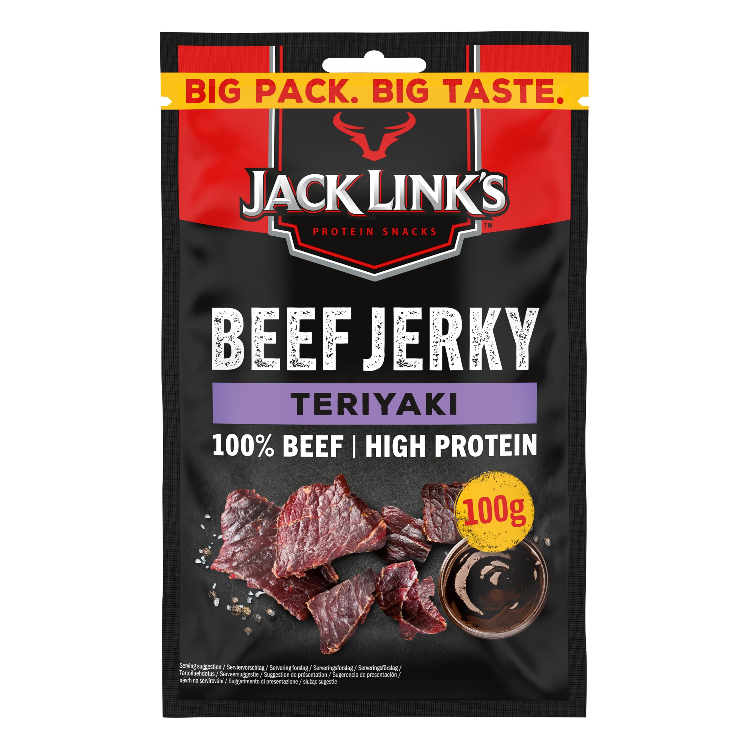Jack Link's Beef Jerky Teriyaki – Lot de 10 sachets (10 x 100 g) – Viande de Bœuf Séchée Riche en Protéines – Snack Protéiné pour le Sport et les Activités en Plein Air