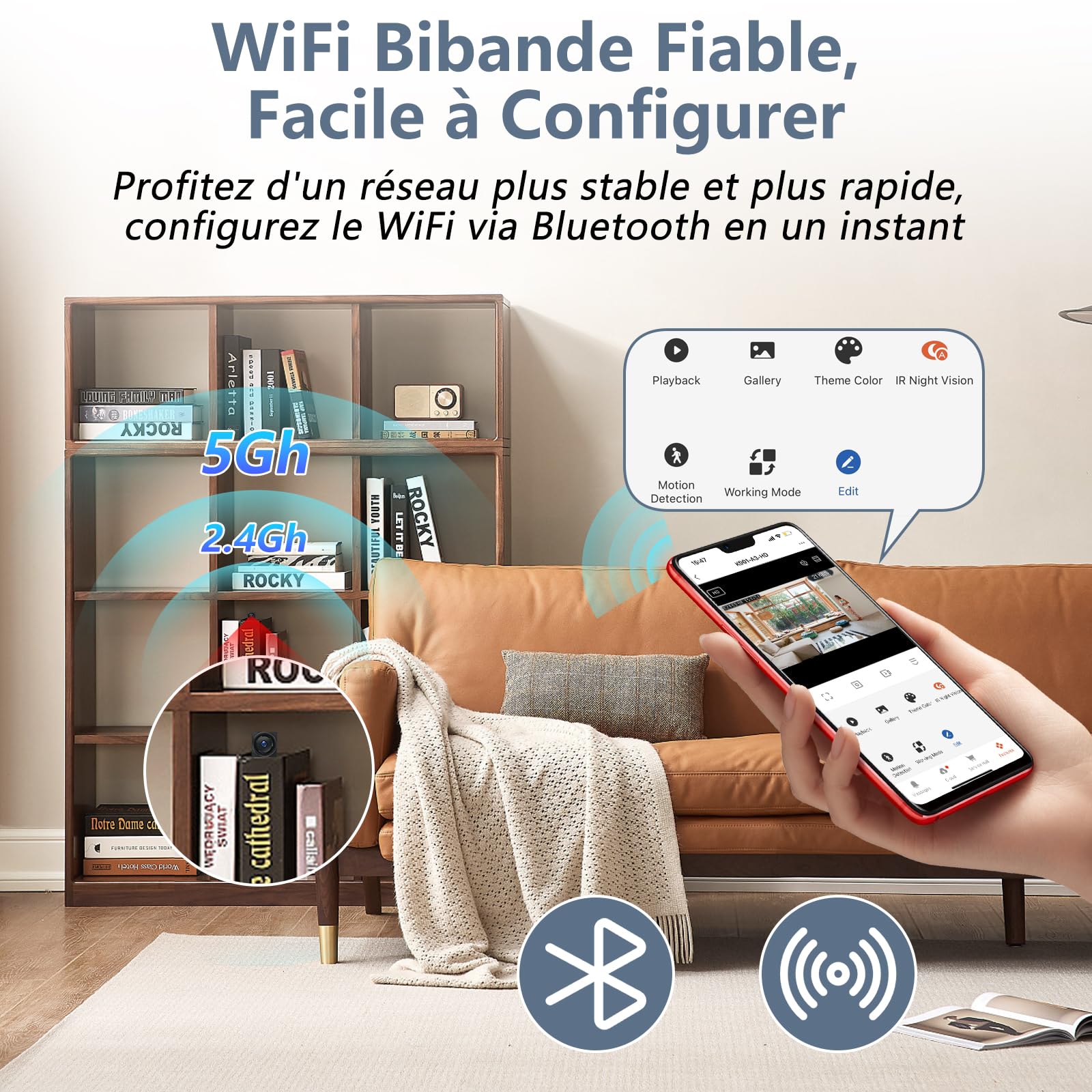 Caméra Espion WiFi, 5G Mini Caméra Cachée sans Fil 1080P, DIY Micro caméra Espion a Distance Discrete Detecteur Mouvement Contrôle APP