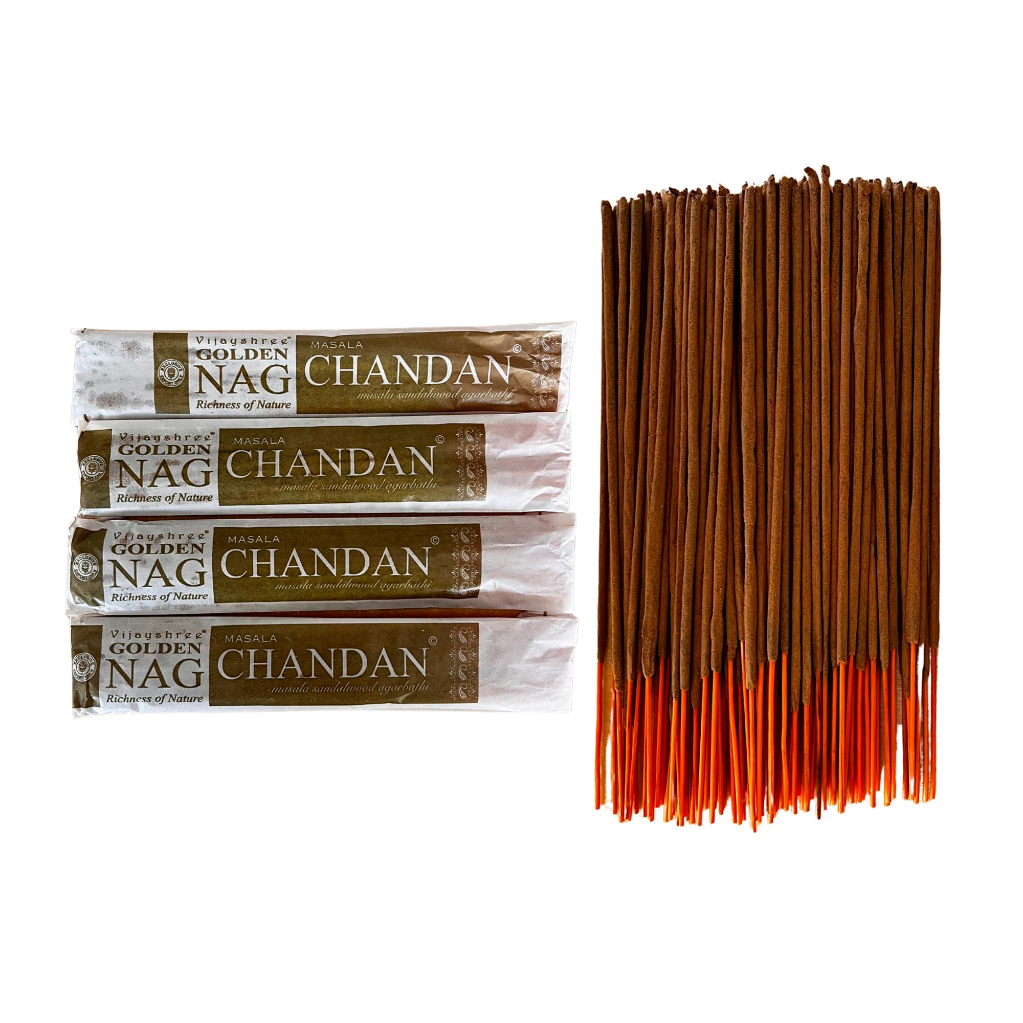 Vijayshree Golden Nag Chandan Bâtonnets d'encens 100 g - 5 Paquets de 20 g (70-90 bâtonnets) Aromathérapie