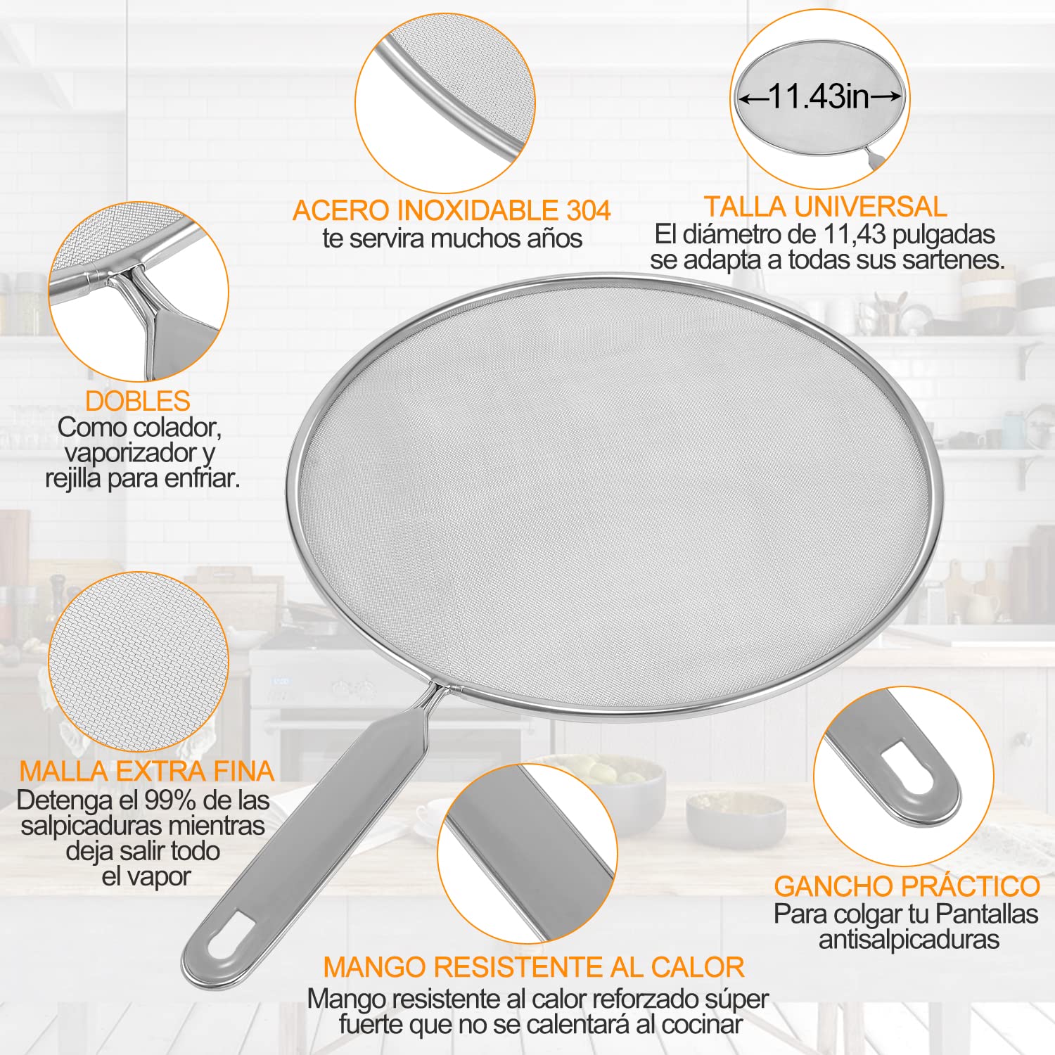 Fostoy Juego de 3 Tapas de Malla Antisalpicaduras,Protector de Pantalla antisalpicaduras de Acero Inoxidable Ultrafina de Acero ara Muchas ollas, sartenes, Tapa a Prueba de Aceite