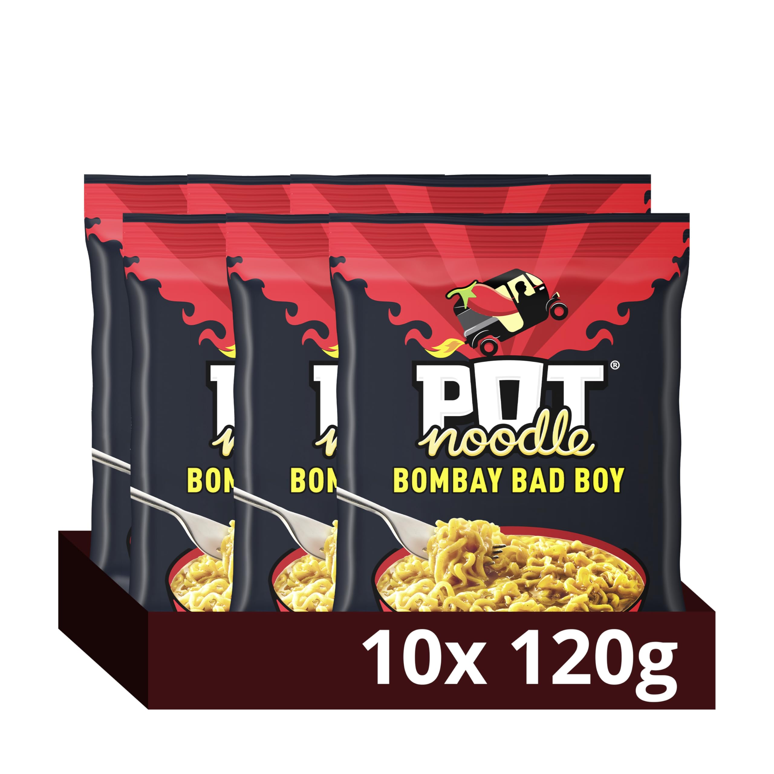 Pot Noodle Bombay Bad Boy Instant Noodles Block with sauce and seasoning sachets for quick, filling and delicious noodles 10x 115 g