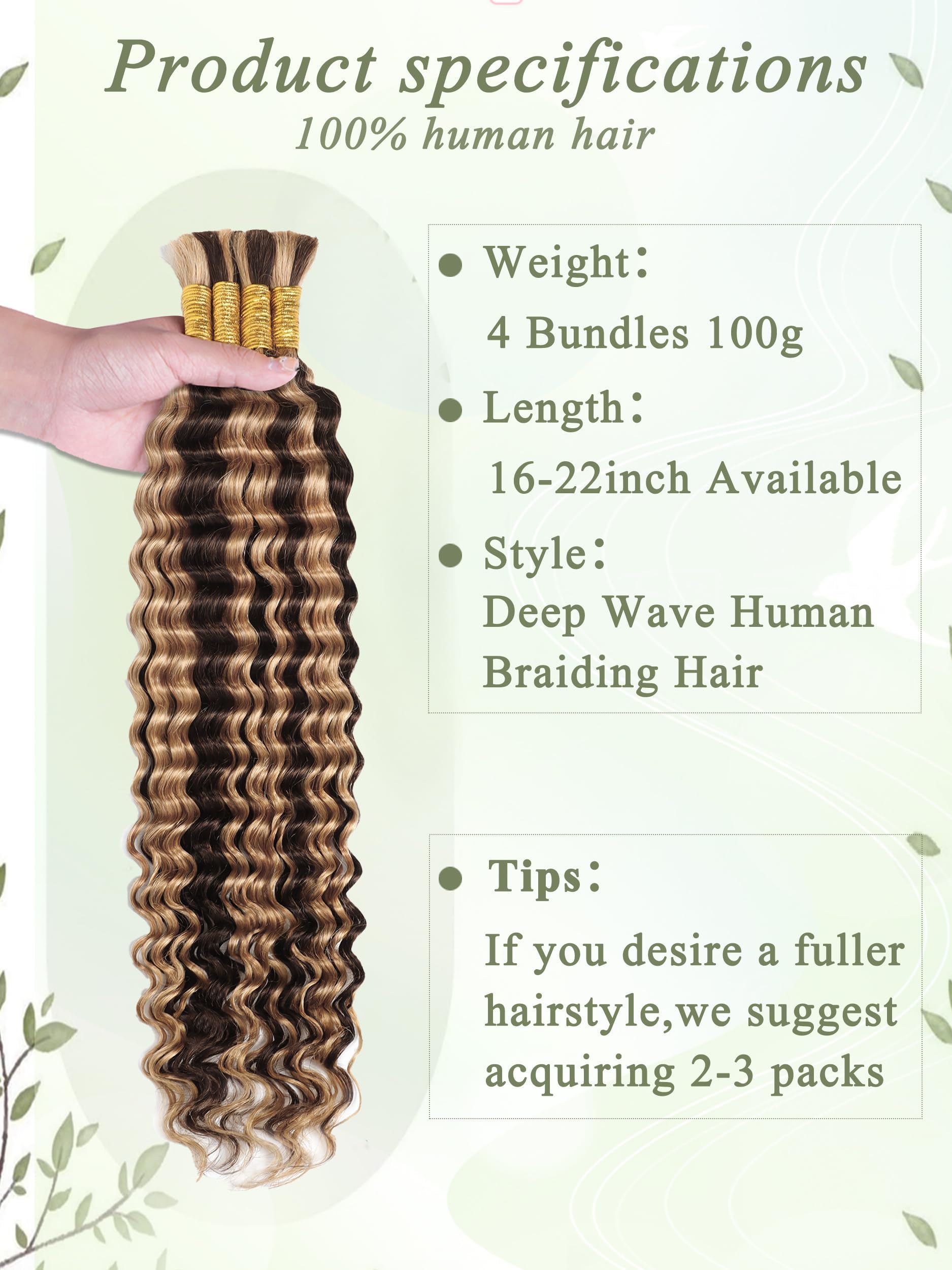 Human Braiding Hair for Boho Braids, Deep Wave Bulk Human Hair