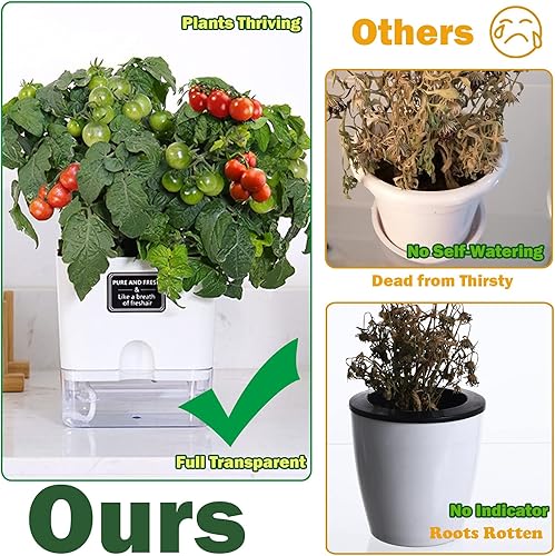 Miniatura 2 de Planterhoma Macetas de riego automático para plantas de interior de 7 pulgadas, paquete de 4 macetas rectangulares de riego automático con orificio