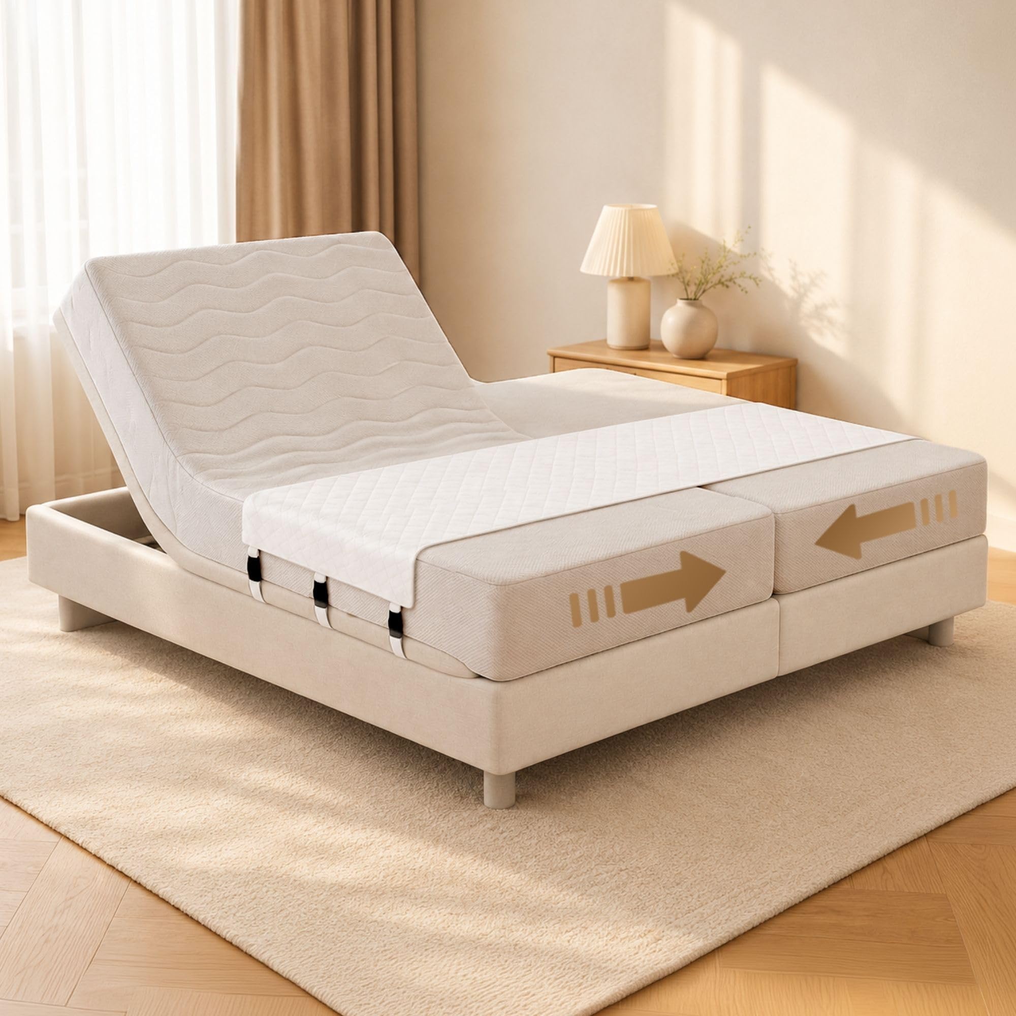 Bedbinder Deluxe Pont de Lit et Sangle Matelas Anti-Glissement pour 2 Lits | Cale Matelas et Connecteur pour Relier Deux Matelas en Un Lit Double, Compatible Lit Électrique Réglable, Sans Trou ni Bosse