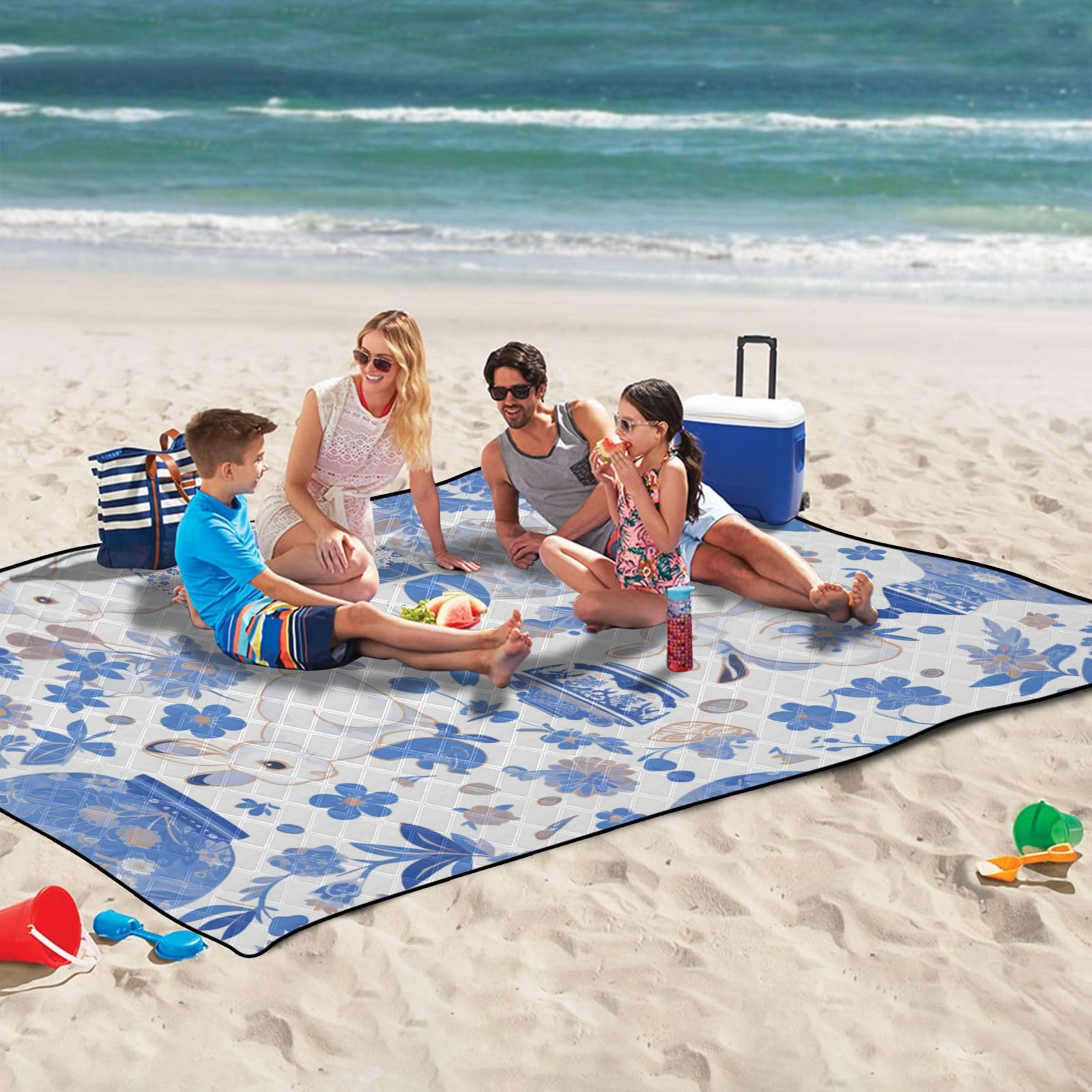Juego de picnic impermeable de color azul conejo, manta portátil para picnic de playa, para hierba, artículos de picnic, cobijas para picnic