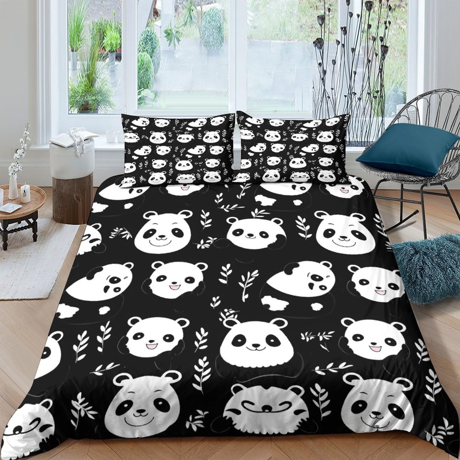 Ctjqhvkz Style-9 3D Printed Black Panda Fitted Sheet Microfiber Soft Breathable Cartoon Animal Mattress Cover For Bedroom Dorm Decor Single（135X200cm）