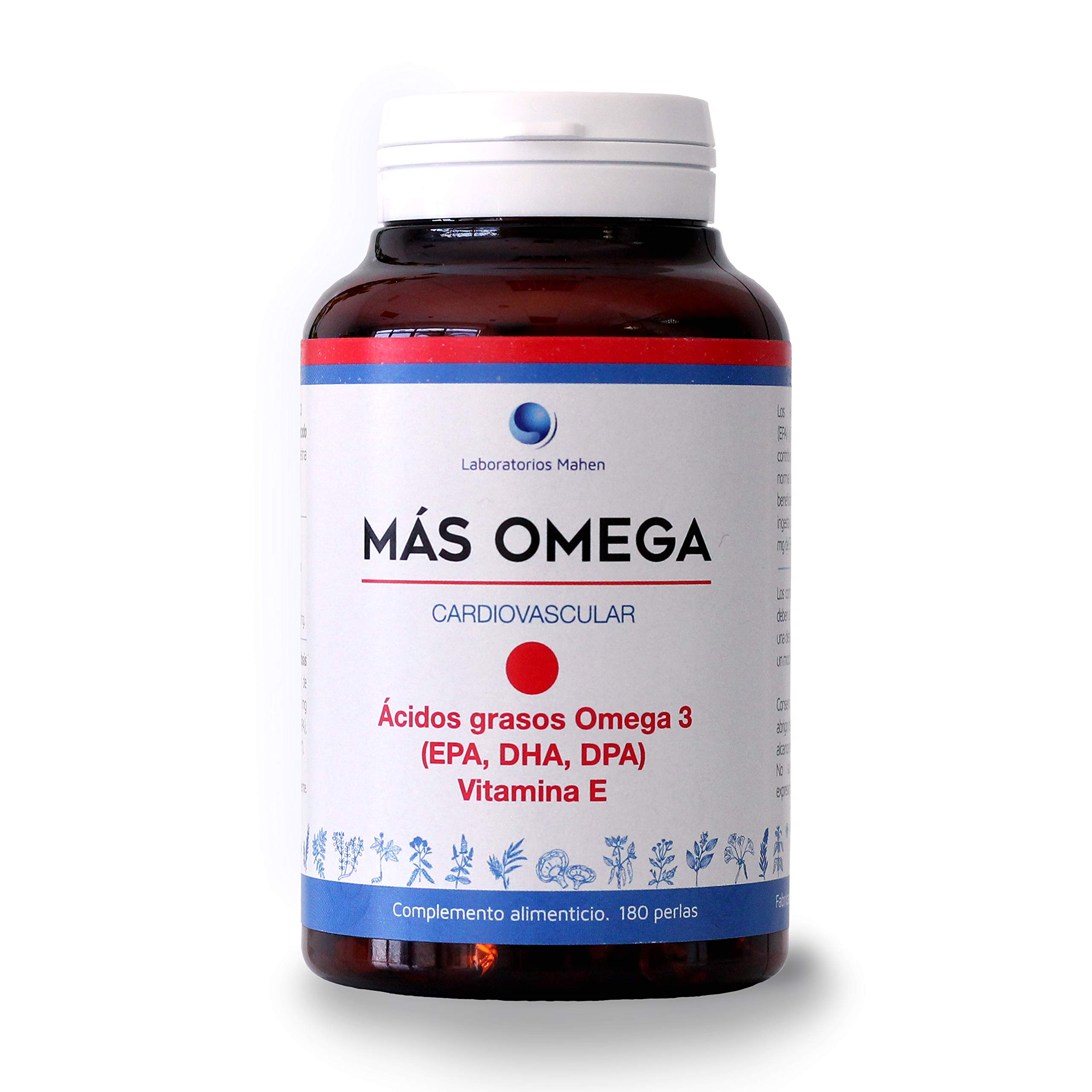 Laboratorios Mahen - Más Omega | 180 perlas DHA | EPA y DHA, Vitamina E, aceite de pescado, formato perlas, 90 tomas