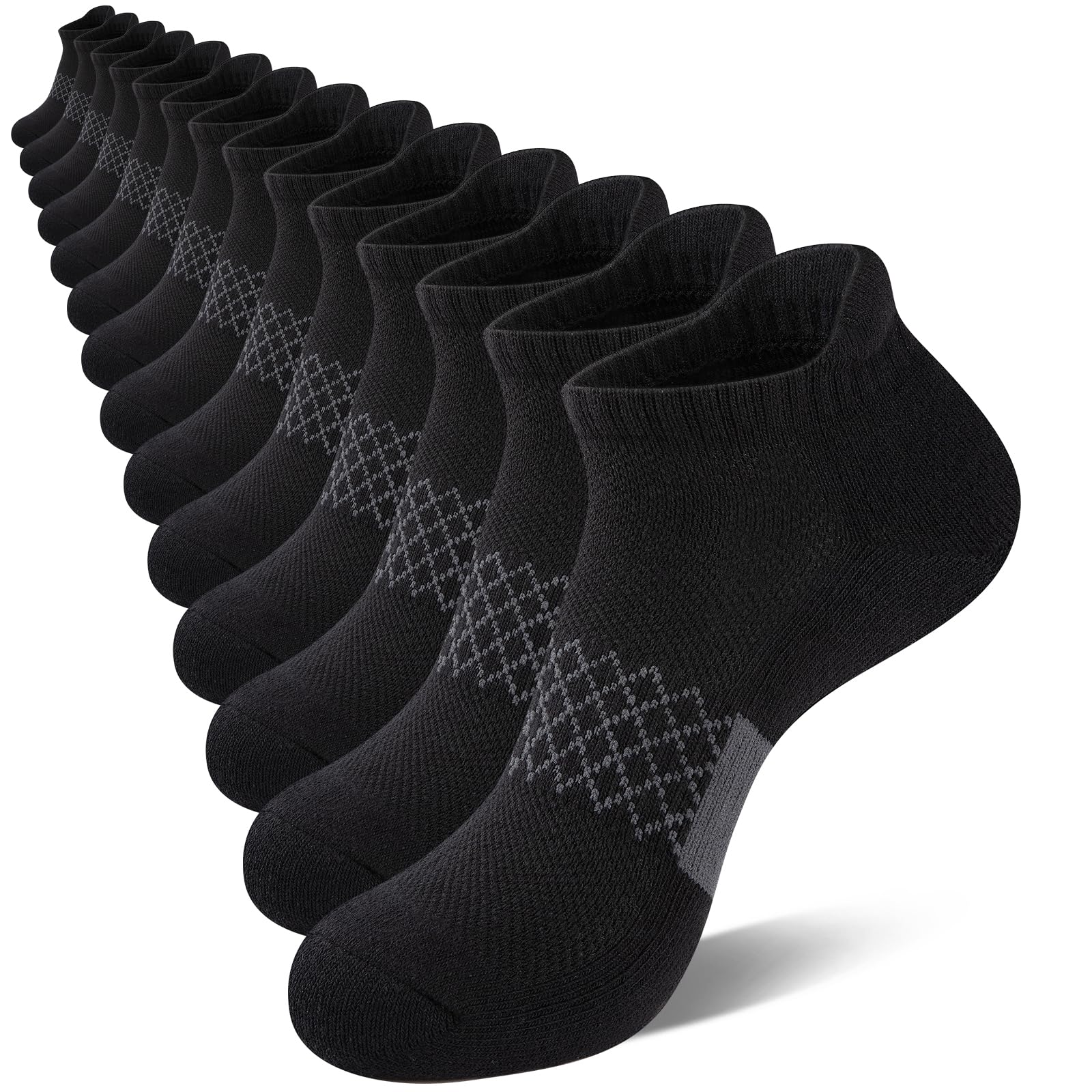 eallco Mens Cotton Ankle Socks Athletic Running Low Cut Breathable Cushioned Sport Tab Short Socks 7 Pairs