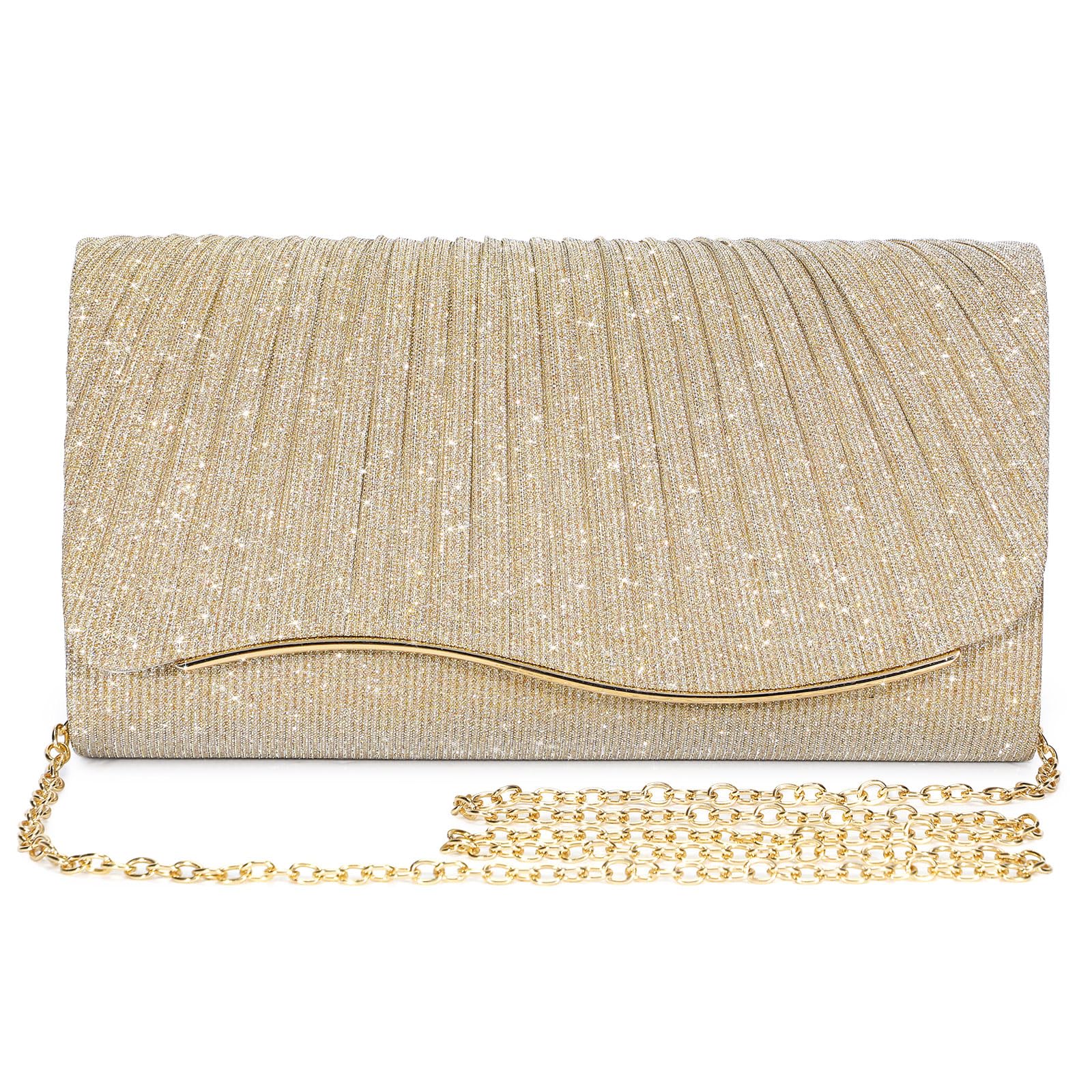 BAICLES Bolso de Noche para Mujer, Elegante Bolso de Novia, Bolso de Boda, Bolso de Mujer, Bolso de Cadena, Bolso Pequeño para Fiestas, Tiempo Libre(Dorado)
