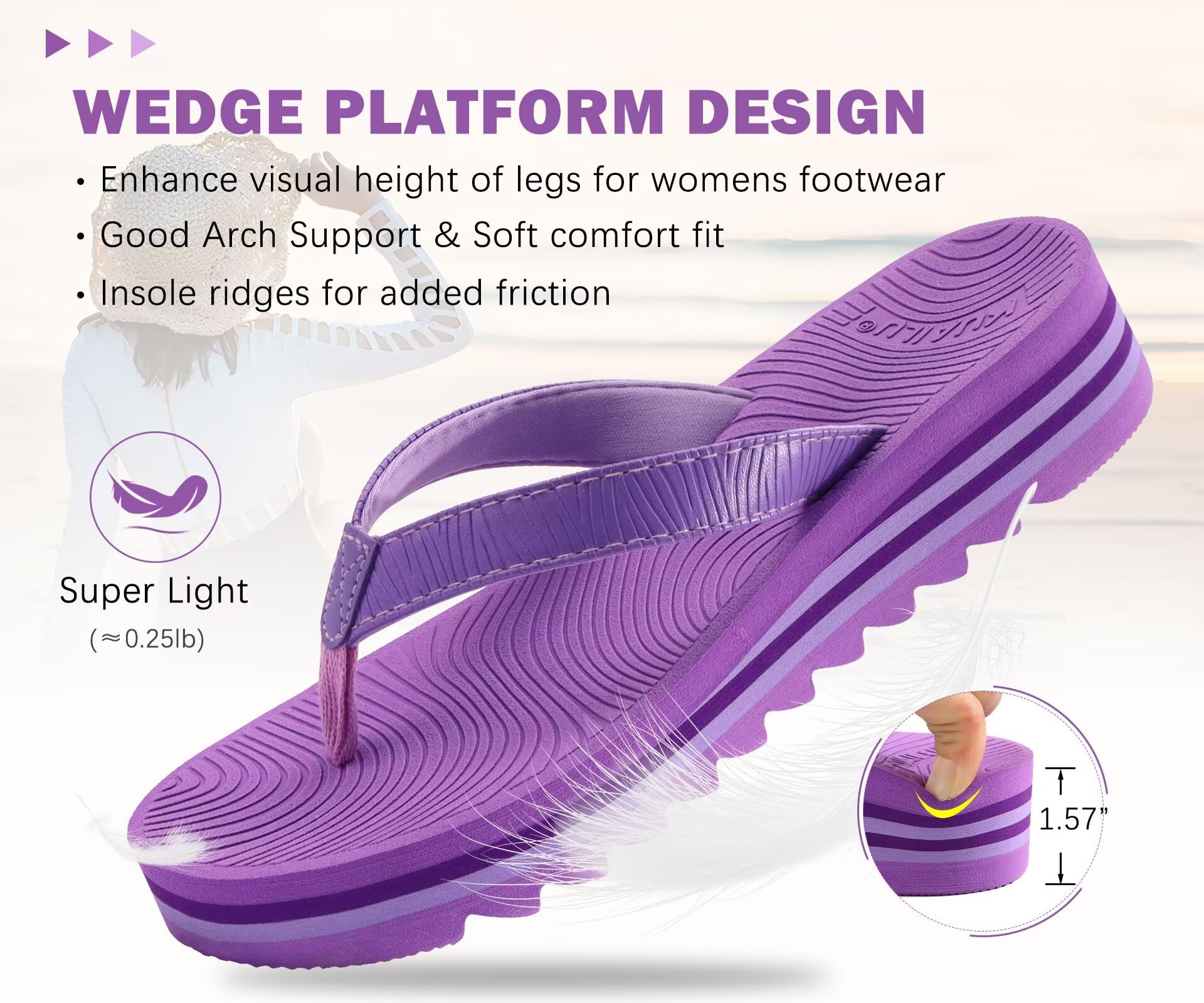KuaiLu Flip Flops Femme Mode Yoga Mat Plateforme Léger Tongs Sandales Dressy Été Plage Frauen Tongue, Coussin Doux Lit Caoutchouc Semell EU36-43