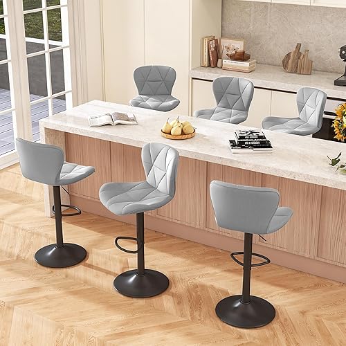 Vista 39 de Juego de 4 taburetes de bar, taburetes giratorios ajustables, sillas de bar de cuero sintético, tapizadas de altura de mostrador con respaldo alto