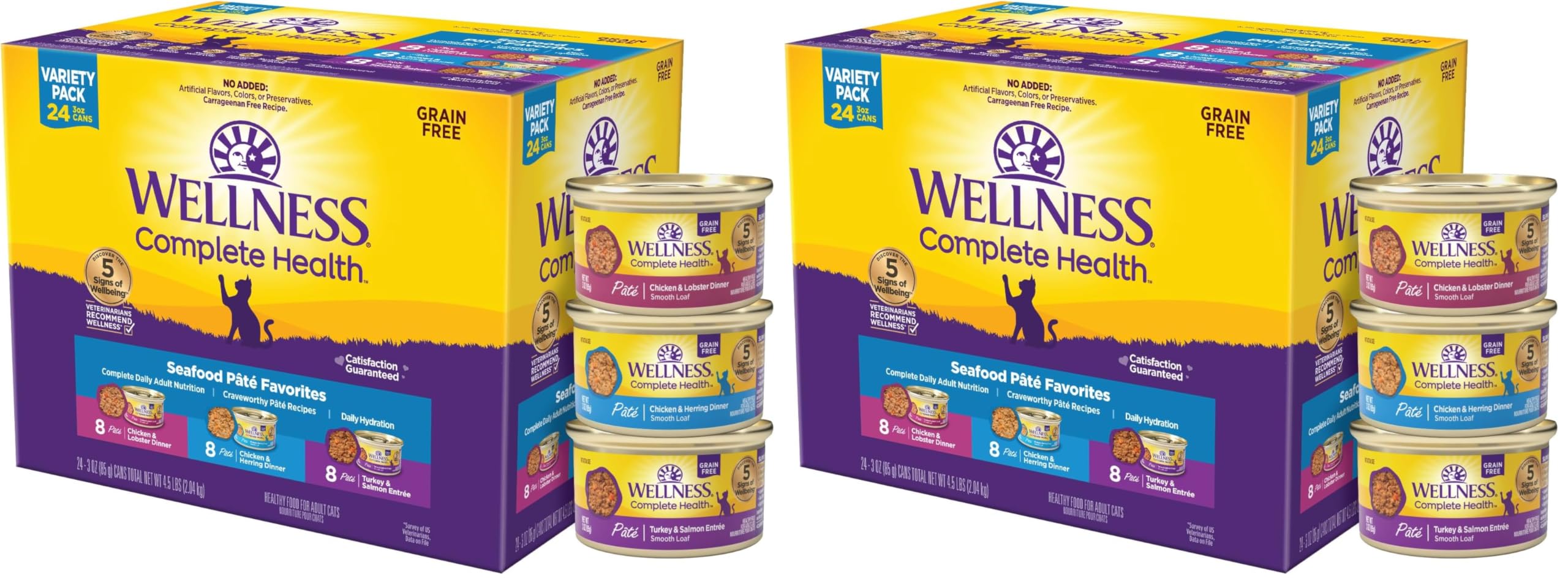 Wellness Complete Health Pate Adult Wet Cat Food,Natural,Protein-Rich,Grain-Free,3 Ounce,(Seafood Favorites Variety Pack),(Pack of 48)