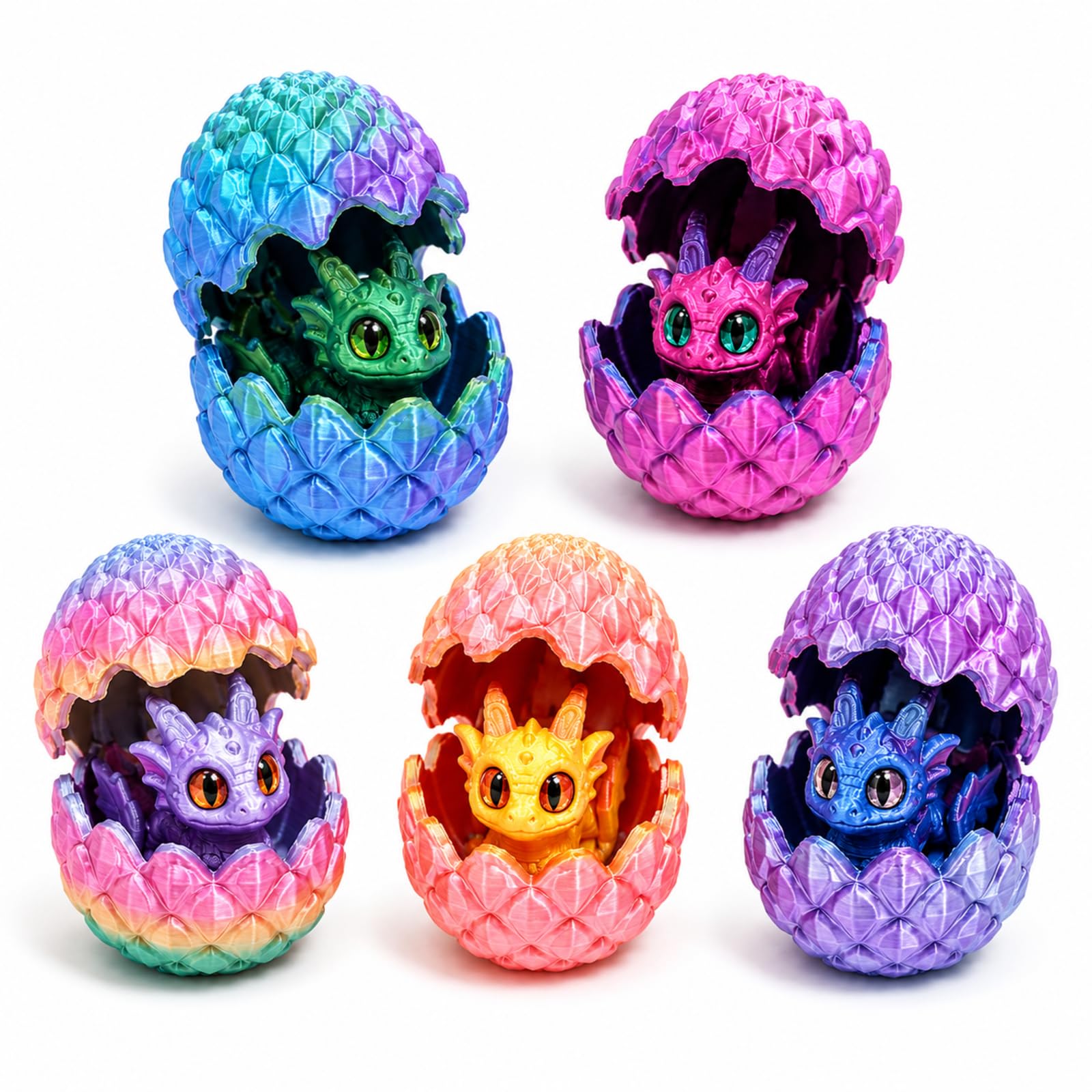 5 PCS Eggs with Dragon Inside, 3D Printed Dragon Fantasy Set for Creative Play, Mythical Creature Collection for Home and Office Display, Articulated Tool with Detailed Design