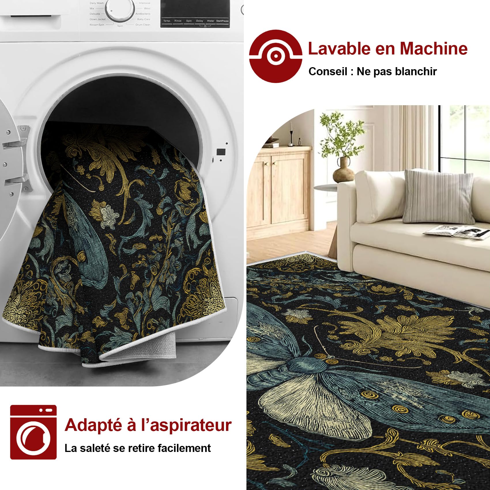Générique Tapis Salon 120x160 Motif Papillon Bohème Tapis Chambre