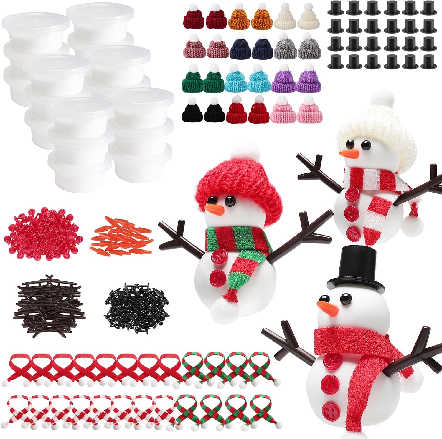 Cosweet 24 Pack Christmas Snowman Crafts Kit for Kids- Build a Snowman Kit with Air Dry Clay Xmas Stocking Stuffers Gift for Party Favors Winter Activities DIY Crafts Sewing